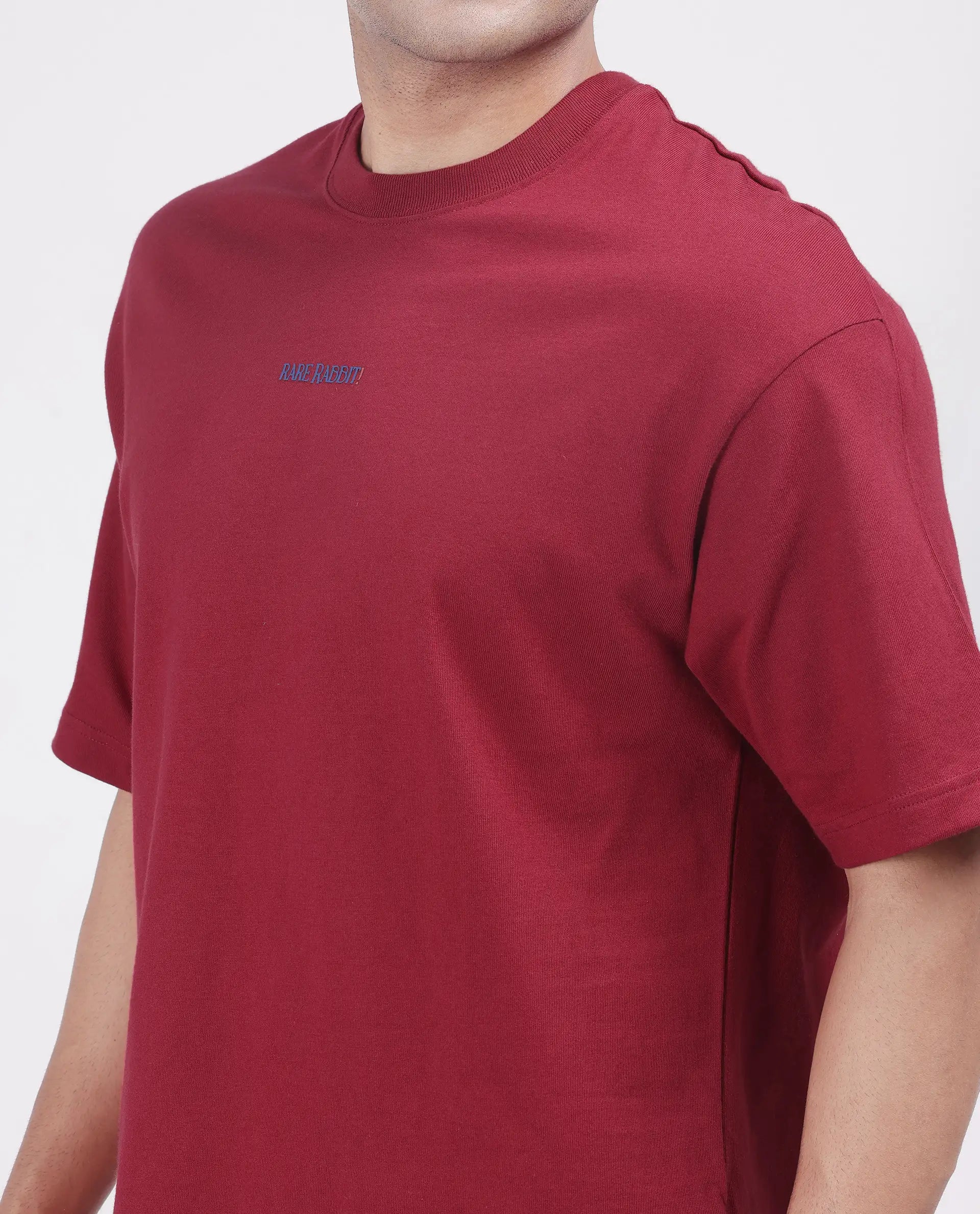Rare Rabbit Men Exclaim Red Short Sleeve Crew Neck Oversized Fit Graphic Print T-Shirt