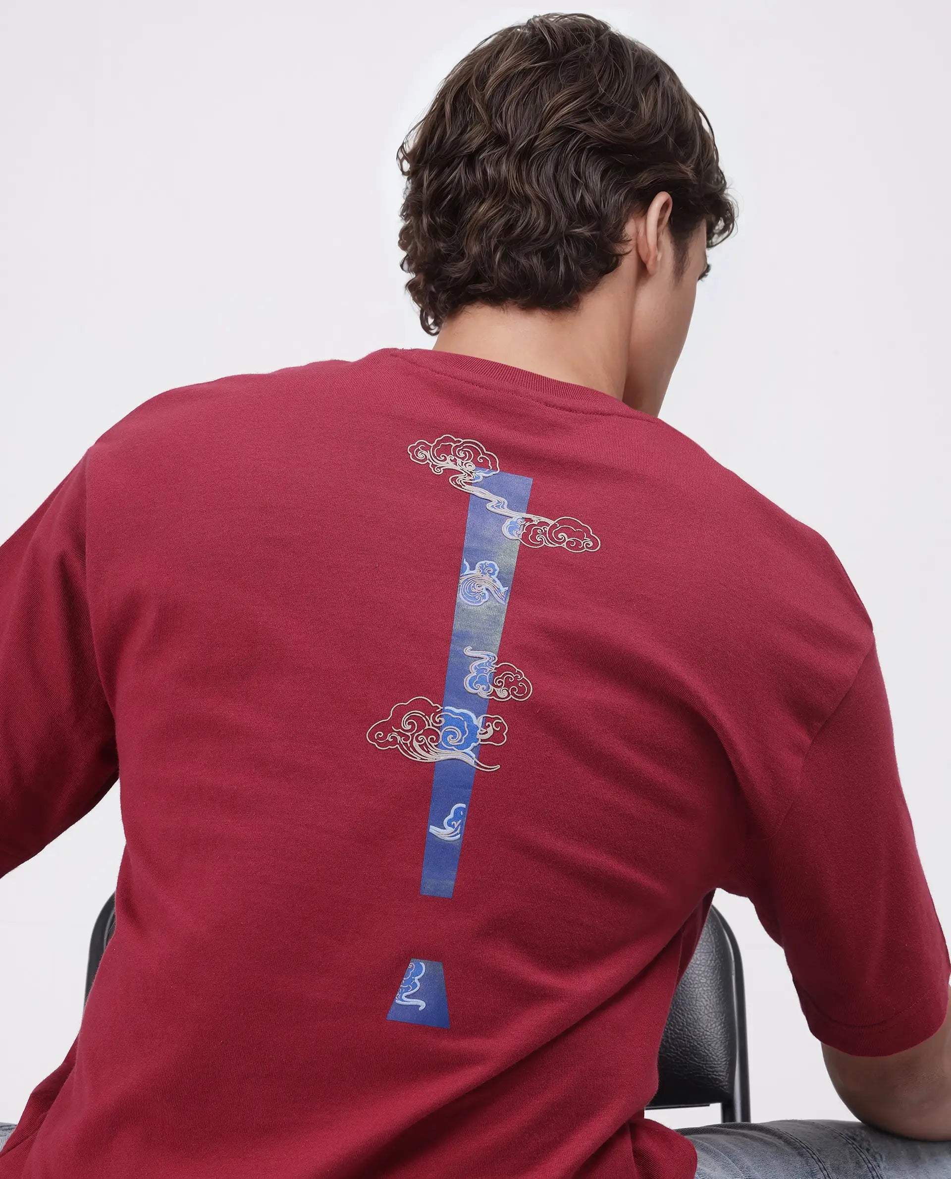 Rare Rabbit Men Exclaim Red Short Sleeve Crew Neck Oversized Fit Graphic Print T-Shirt