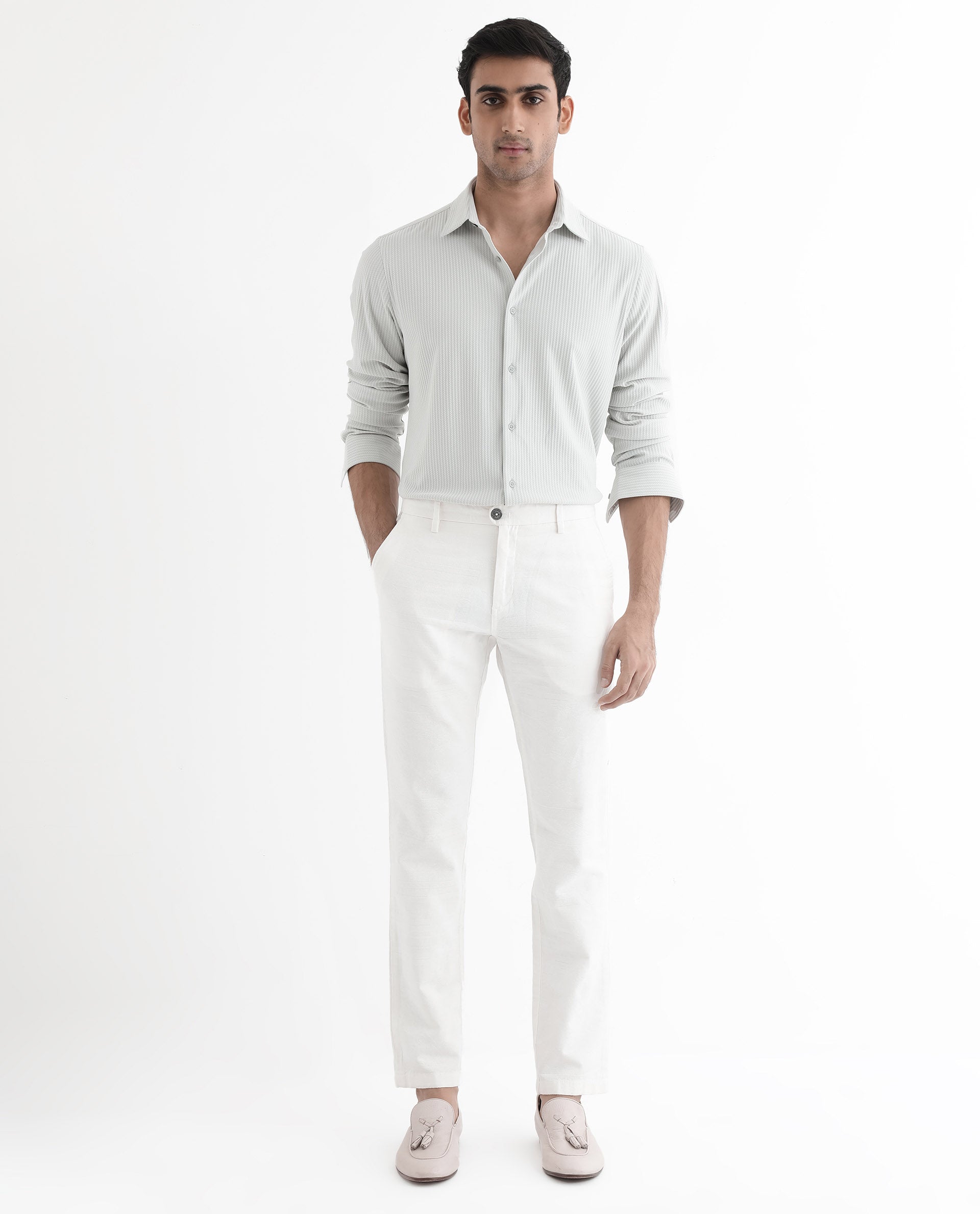 Rare Rabbit Men's Exclo Pastel Blue Polyester Fabric Full Sleeves Regular Fit Jacquard Knit Shirt