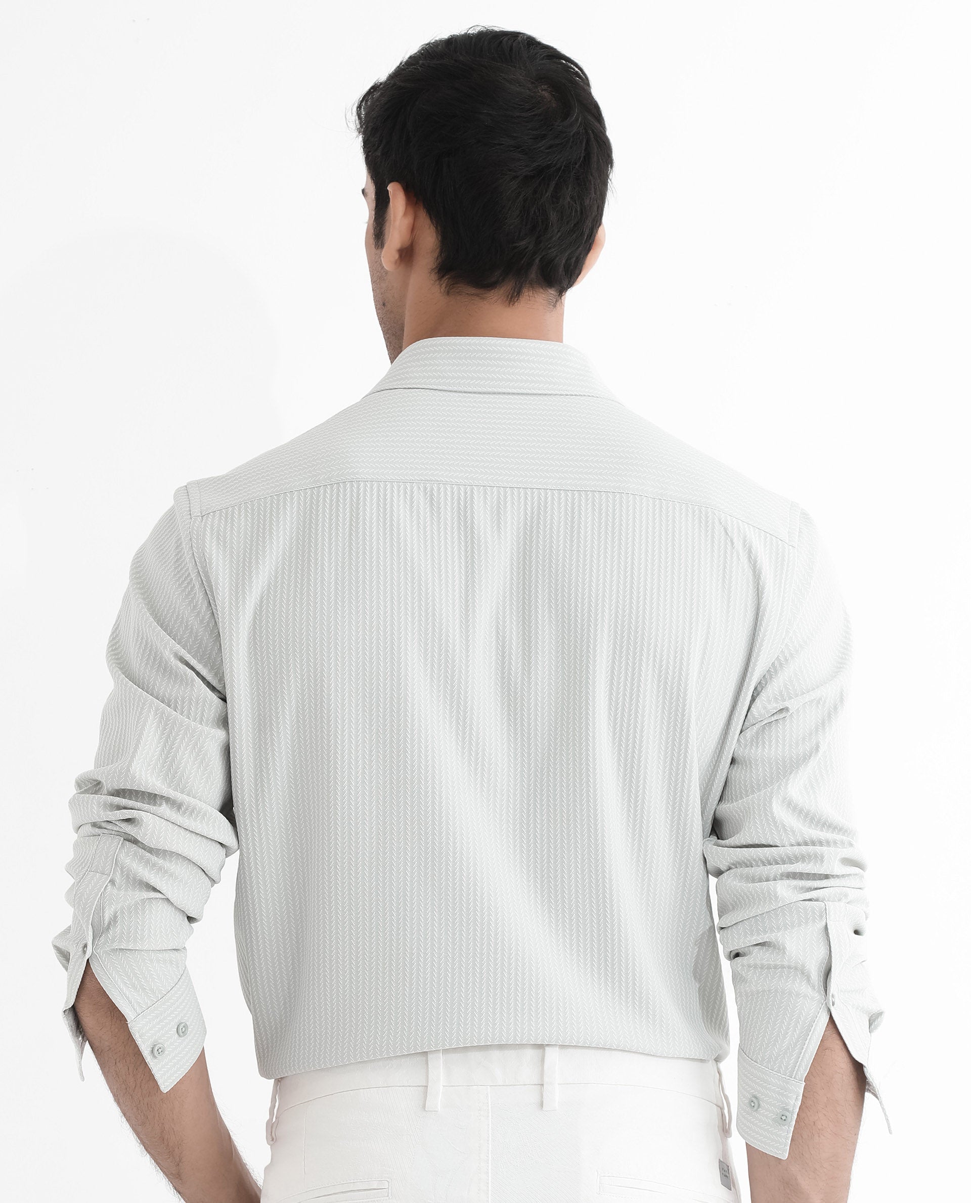 Rare Rabbit Men's Exclo Pastel Blue Polyester Fabric Full Sleeves Regular Fit Jacquard Knit Shirt