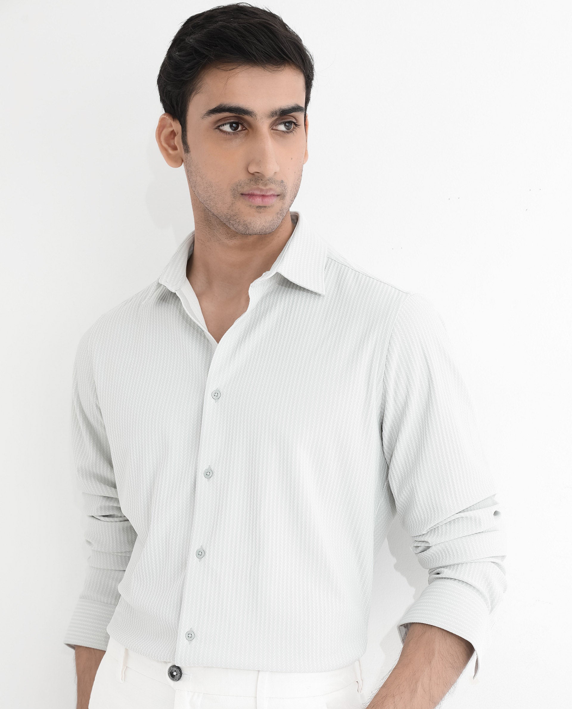 Rare Rabbit Men's Exclo Pastel Blue Polyester Fabric Full Sleeves Regular Fit Jacquard Knit Shirt