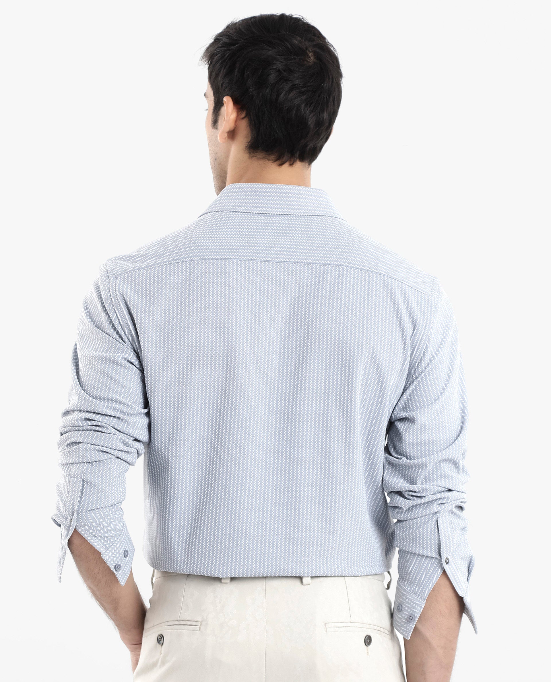 Rare Rabbit Men's Exclo Light Blue Polyester Fabric Full Sleeves Regular Fit Jacquard Knit Shirt