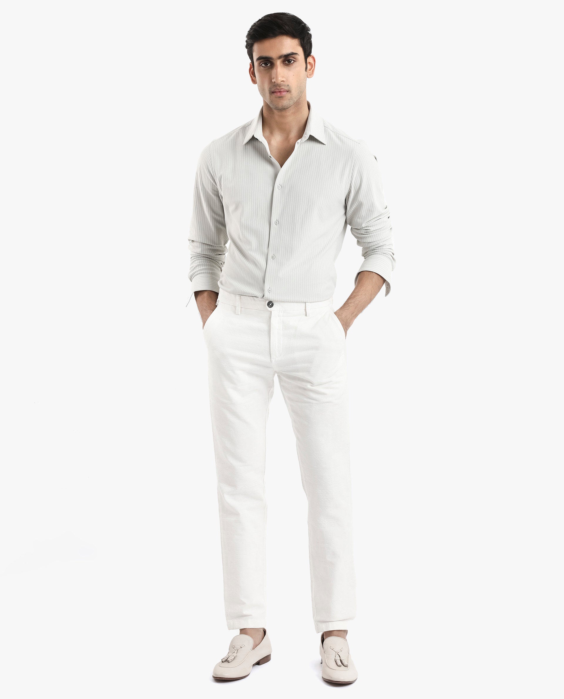 Rare Rabbit Men's Exclo Pastel Beige Polyester Fabric Full Sleeves Regular Fit Jacquard Knit Shirt