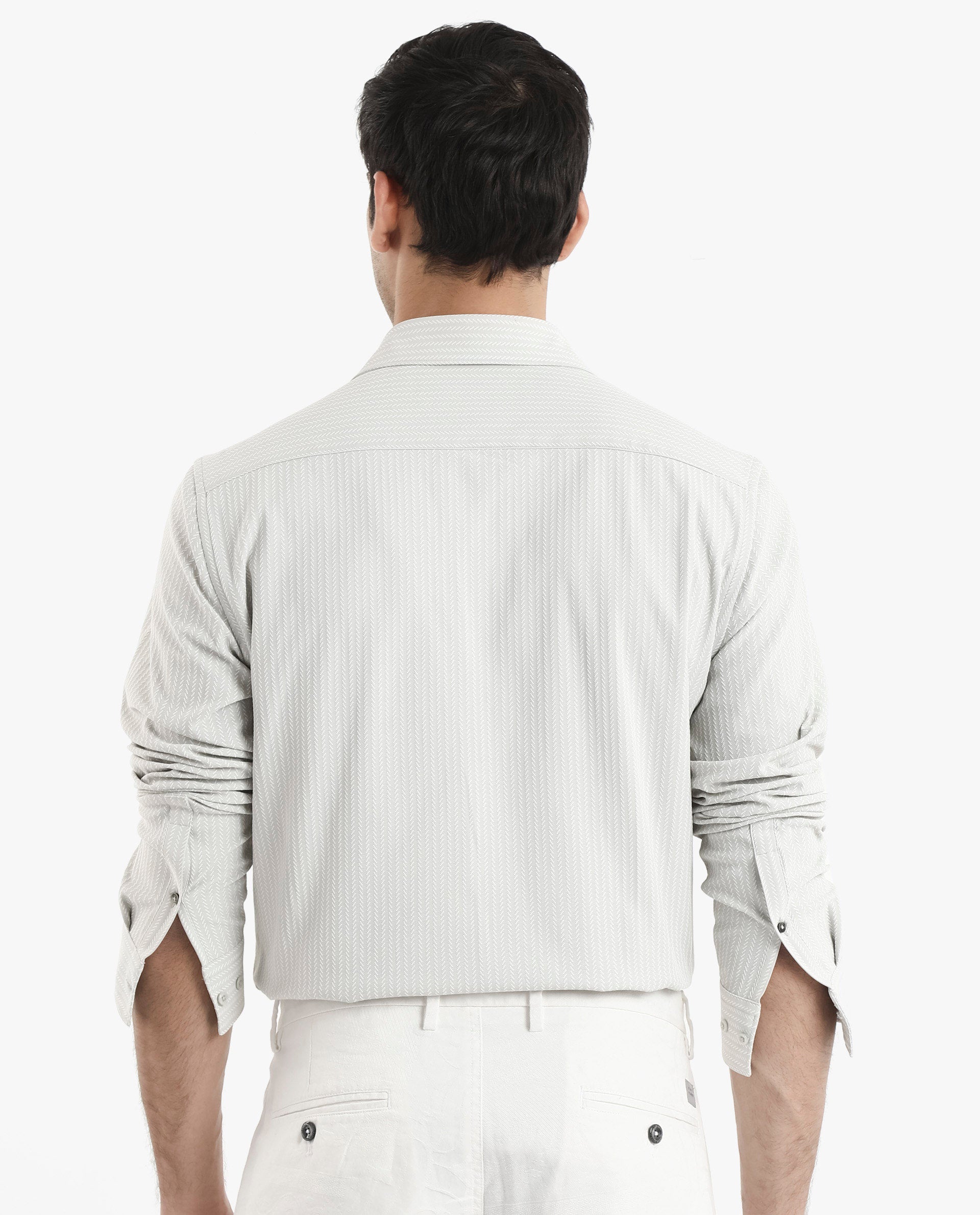 Rare Rabbit Men's Exclo Pastel Beige Polyester Fabric Full Sleeves Regular Fit Jacquard Knit Shirt