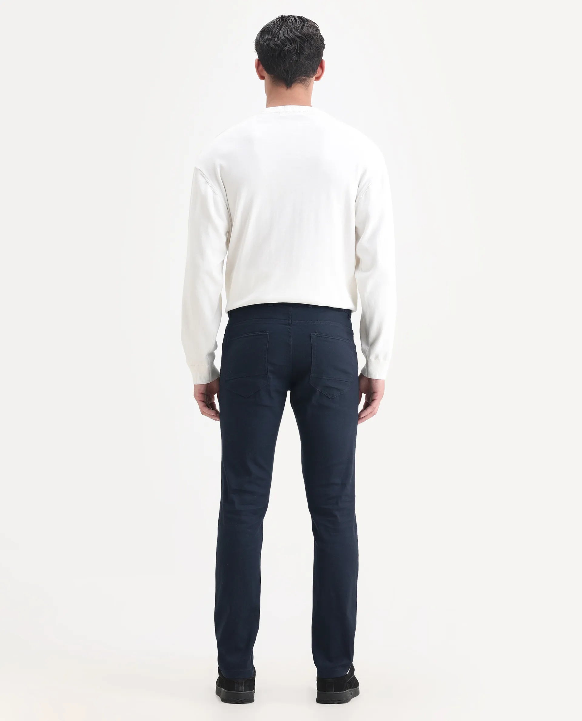 Rare Rabbit Men's Expore Navy Linen Blend Plain Regular Fit Trouser