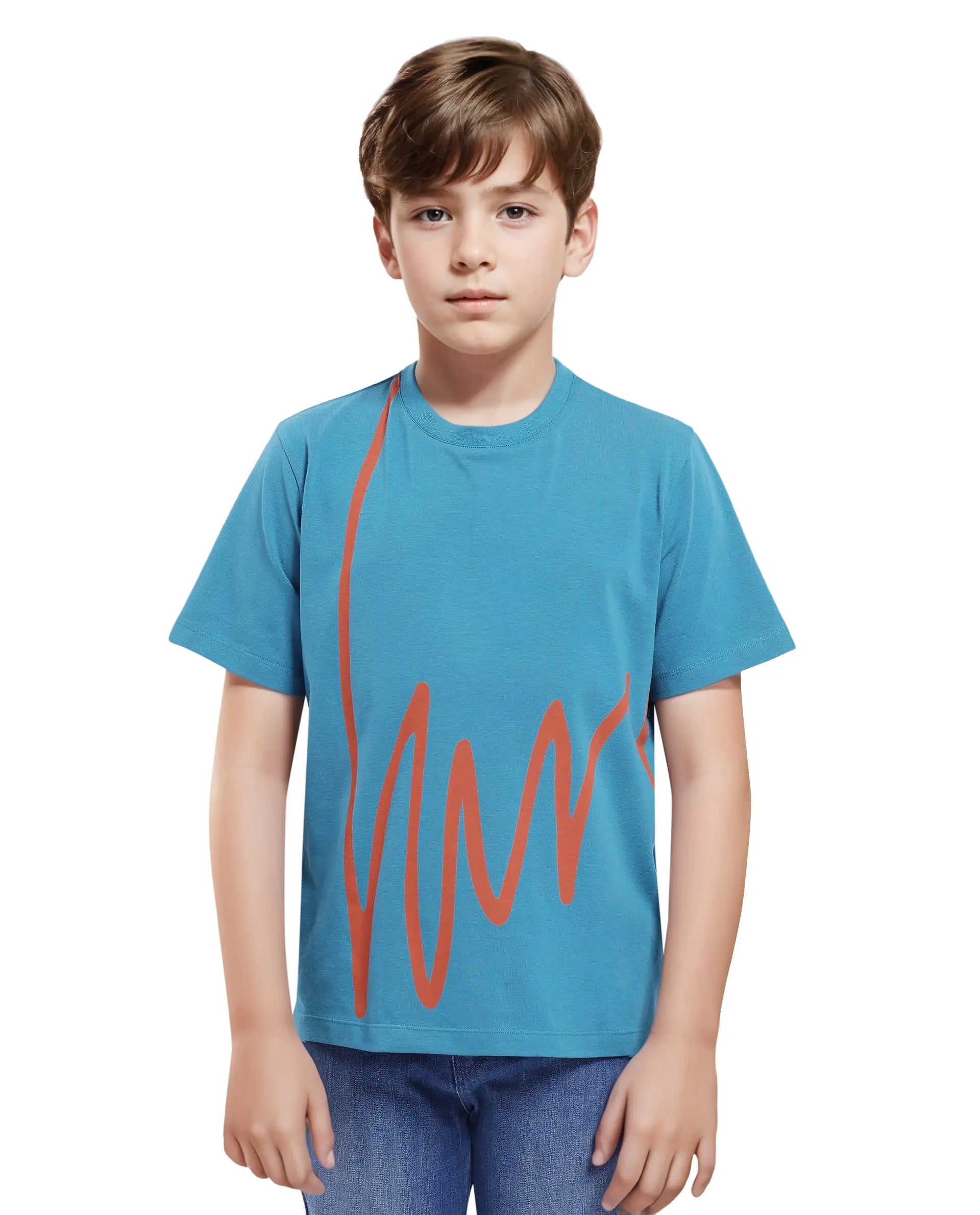 Rare Ones Kids Ezon Turq Cotton Short Sleeve Crew Neck Graphic Signature Print T-Shirt