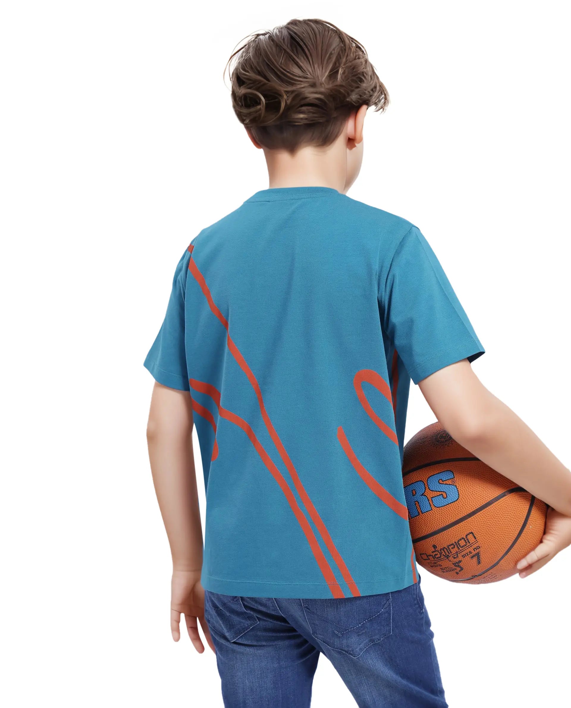 Rare Ones Kids Ezon Turq Cotton Short Sleeve Crew Neck Graphic Signature Print T-Shirt