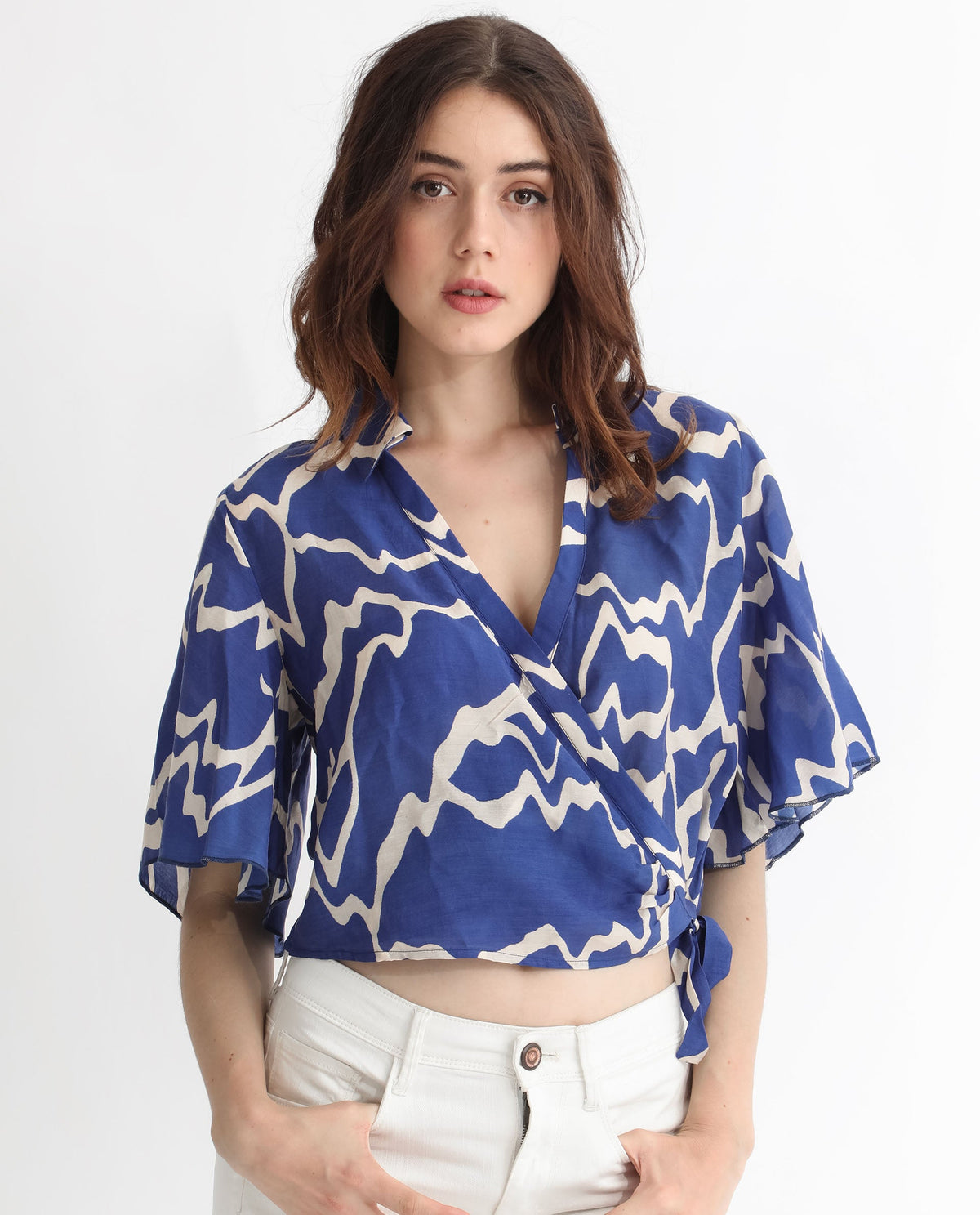 Rareism Womens Ezrai Blue Top Short Sleeve Hip Length Abstract