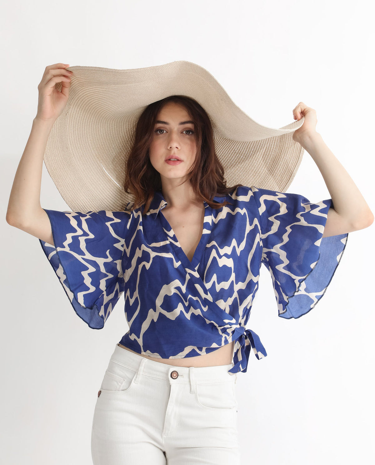 Rareism Womens Ezrai Blue Top Short Sleeve Hip Length Abstract