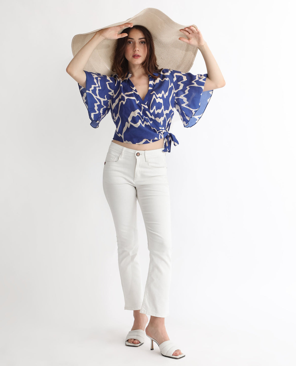 Rareism Womens Ezrai Blue Top Short Sleeve Hip Length Abstract