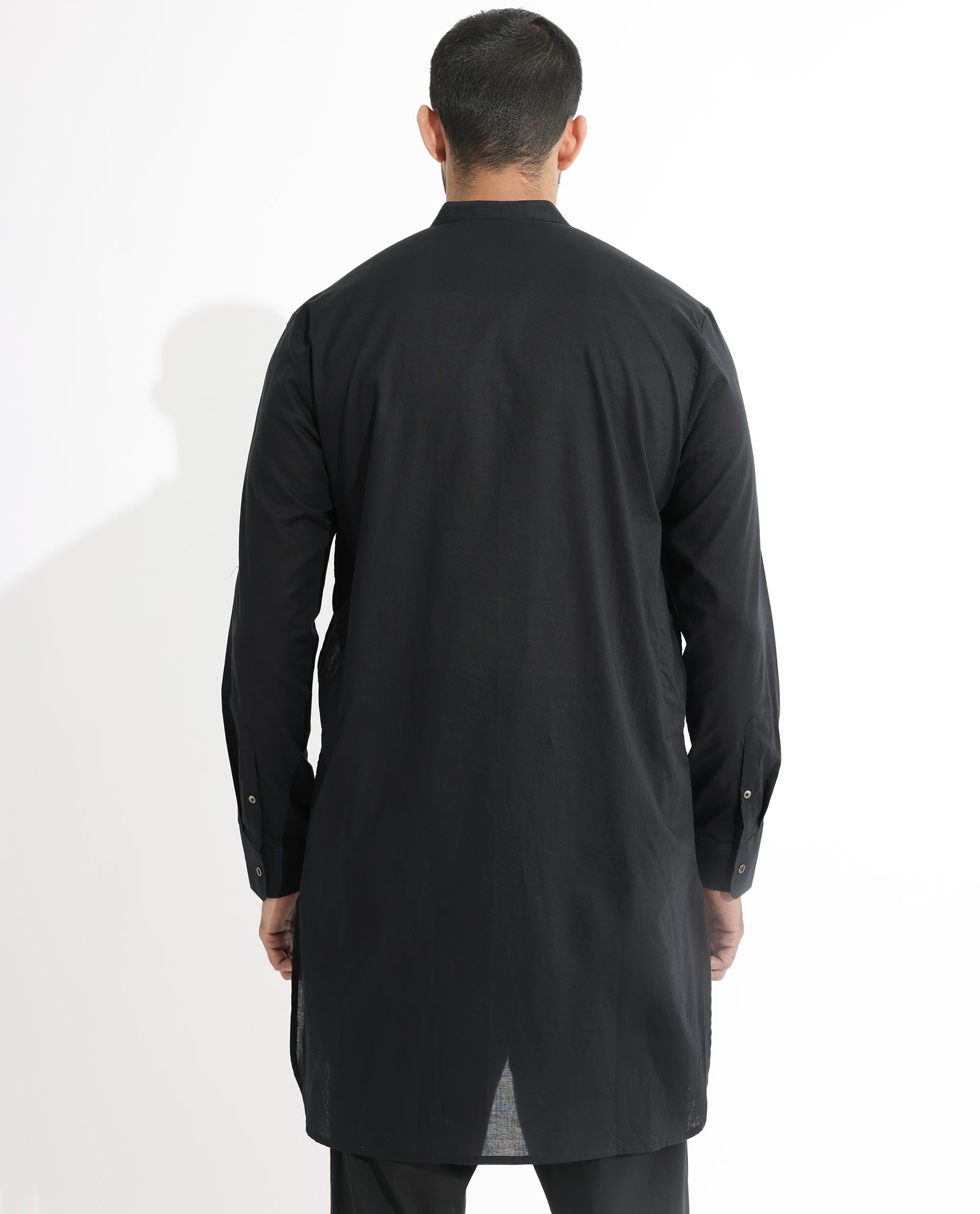Rare Rabbit Men's Ethnic Black Cotton Fabric Mandarin Collar Full Sleeves Pintuck Kurta