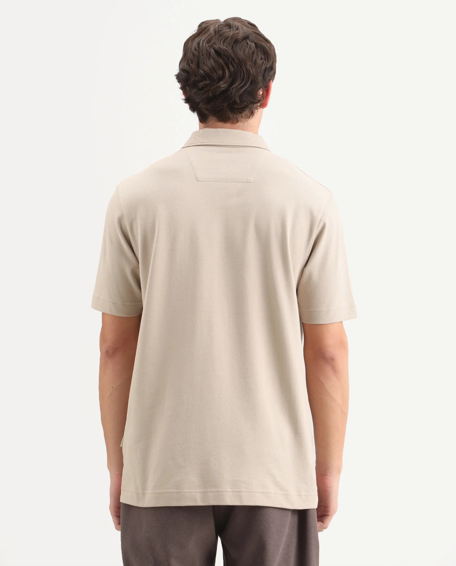 Rare Rabbit Men's Fabios Beige Cotton Regular Fit Half Sleeves Plain Polo