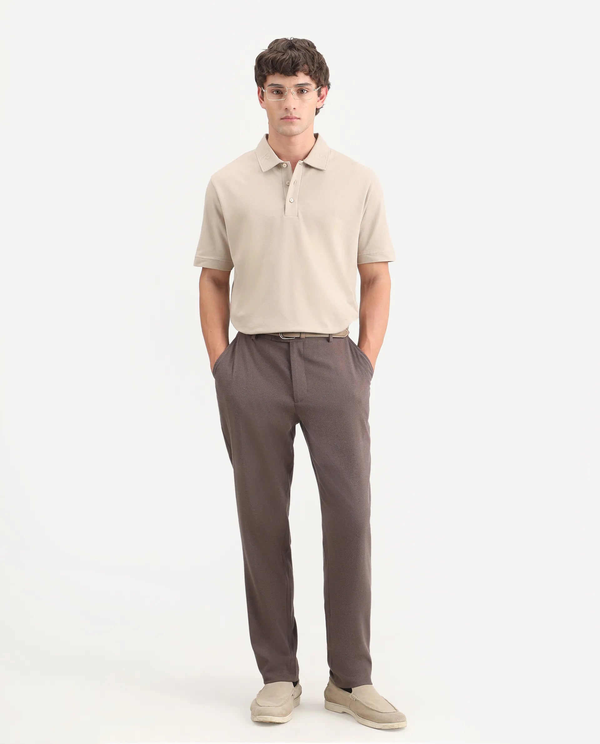 Rare Rabbit Men's Fabios Beige Cotton Regular Fit Half Sleeves Plain Polo