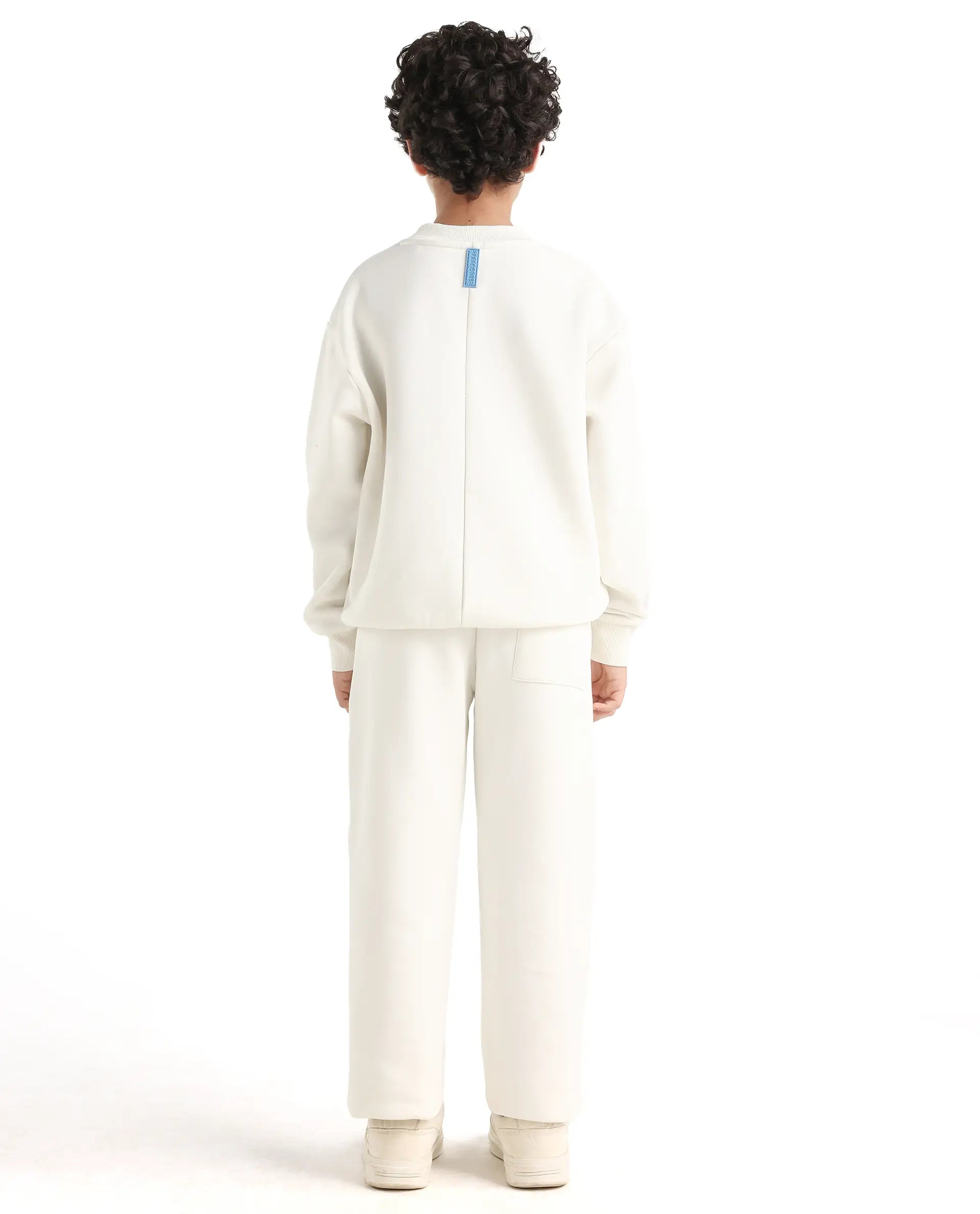 Rare Ones Kids Fabio-B Off White Cotton Blend Drawstring Closure Hd Print Straight Fit Trackpant