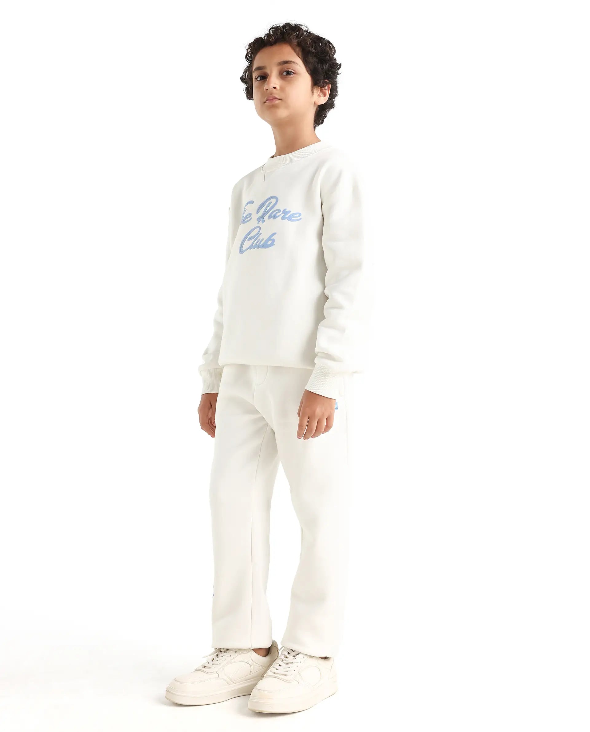 Rare Ones Kids Fabio-B Off White Cotton Blend Drawstring Closure Hd Print Straight Fit Trackpant