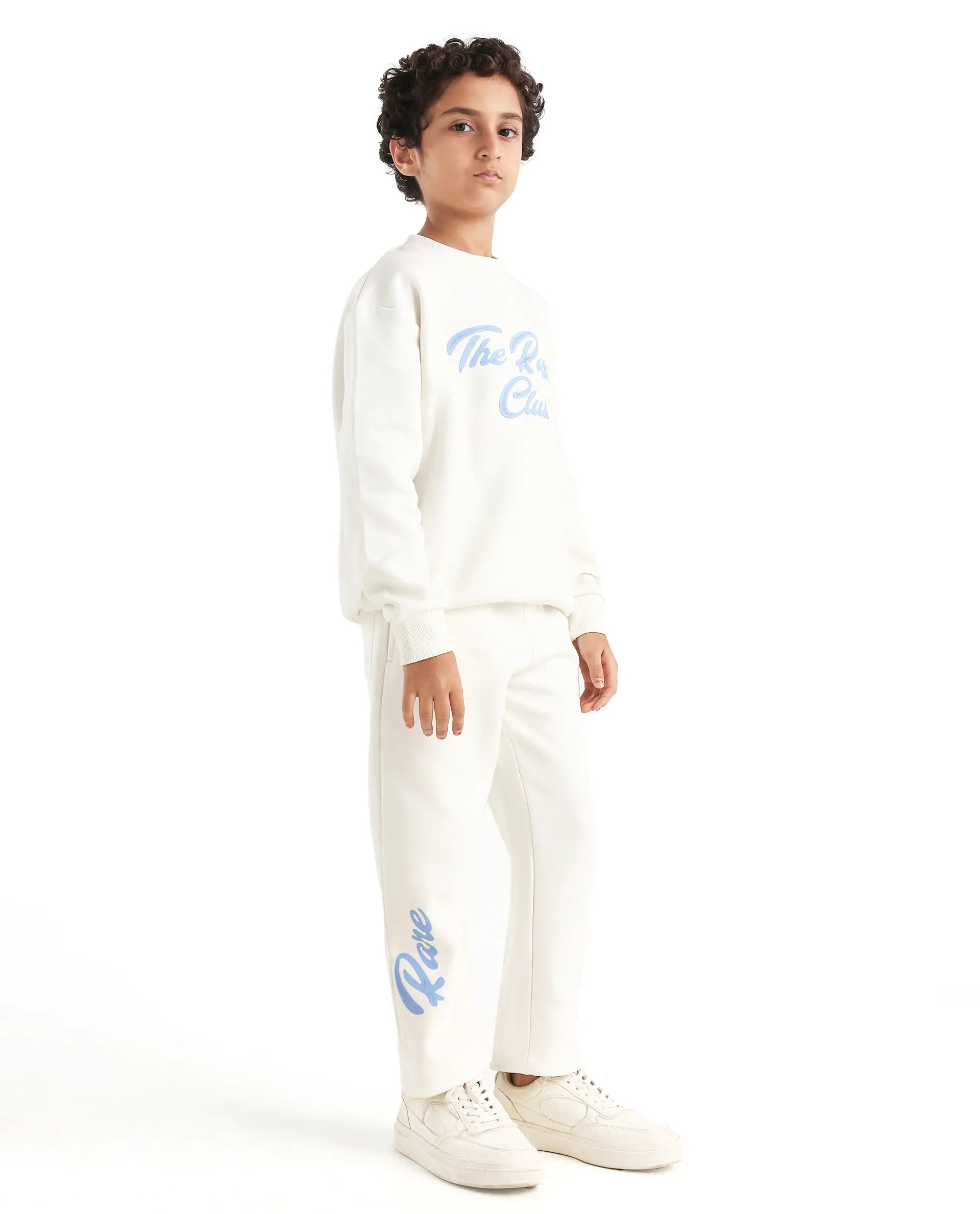 Rare Ones Kids Fabio-B Off White Cotton Blend Drawstring Closure Hd Print Straight Fit Trackpant