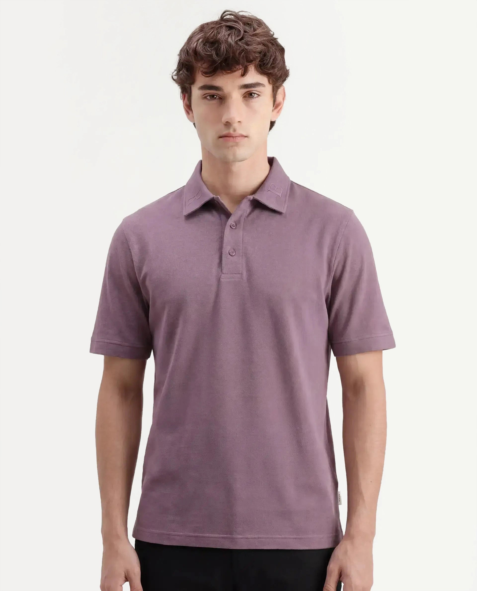 Rare Rabbit Men's Fabios Dusky Purple Cotton Regular Fit Half Sleeves Plain Polo