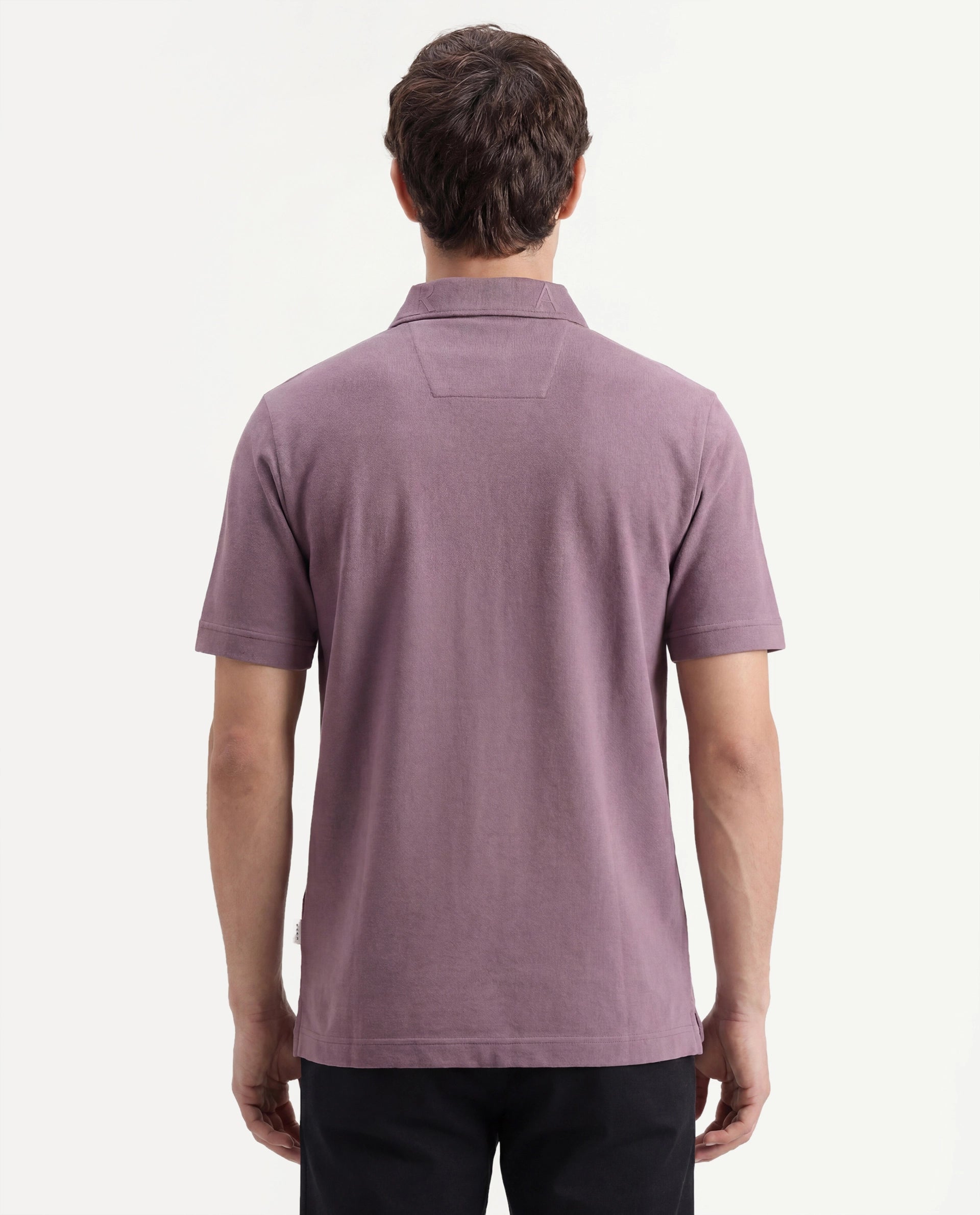 Rare Rabbit Men's Fabios Dusky Purple Cotton Regular Fit Half Sleeves Plain Polo