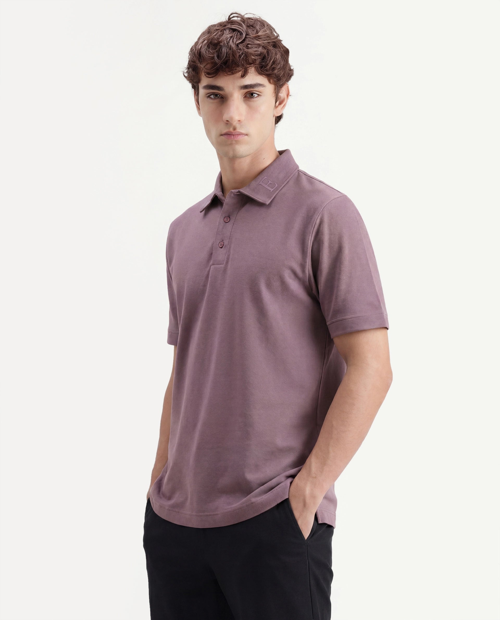 Rare Rabbit Men's Fabios Dusky Purple Cotton Regular Fit Half Sleeves Plain Polo