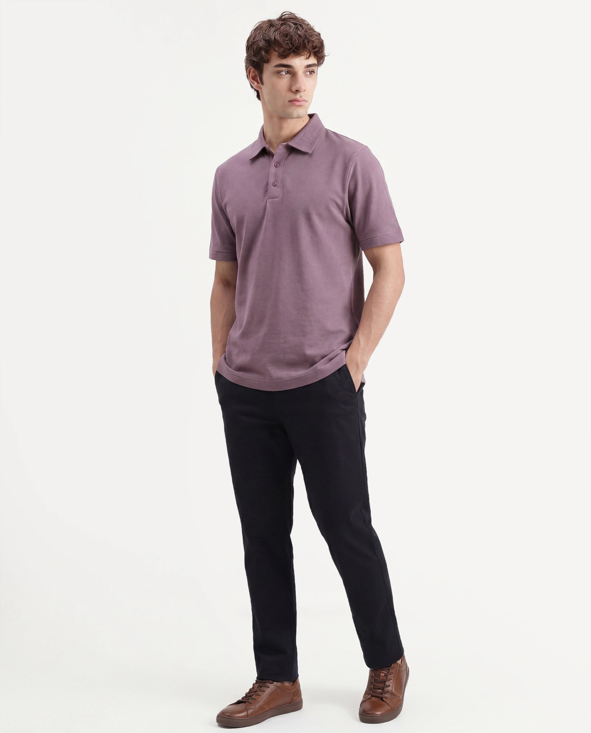 Rare Rabbit Men's Fabios Dusky Purple Cotton Regular Fit Half Sleeves Plain Polo