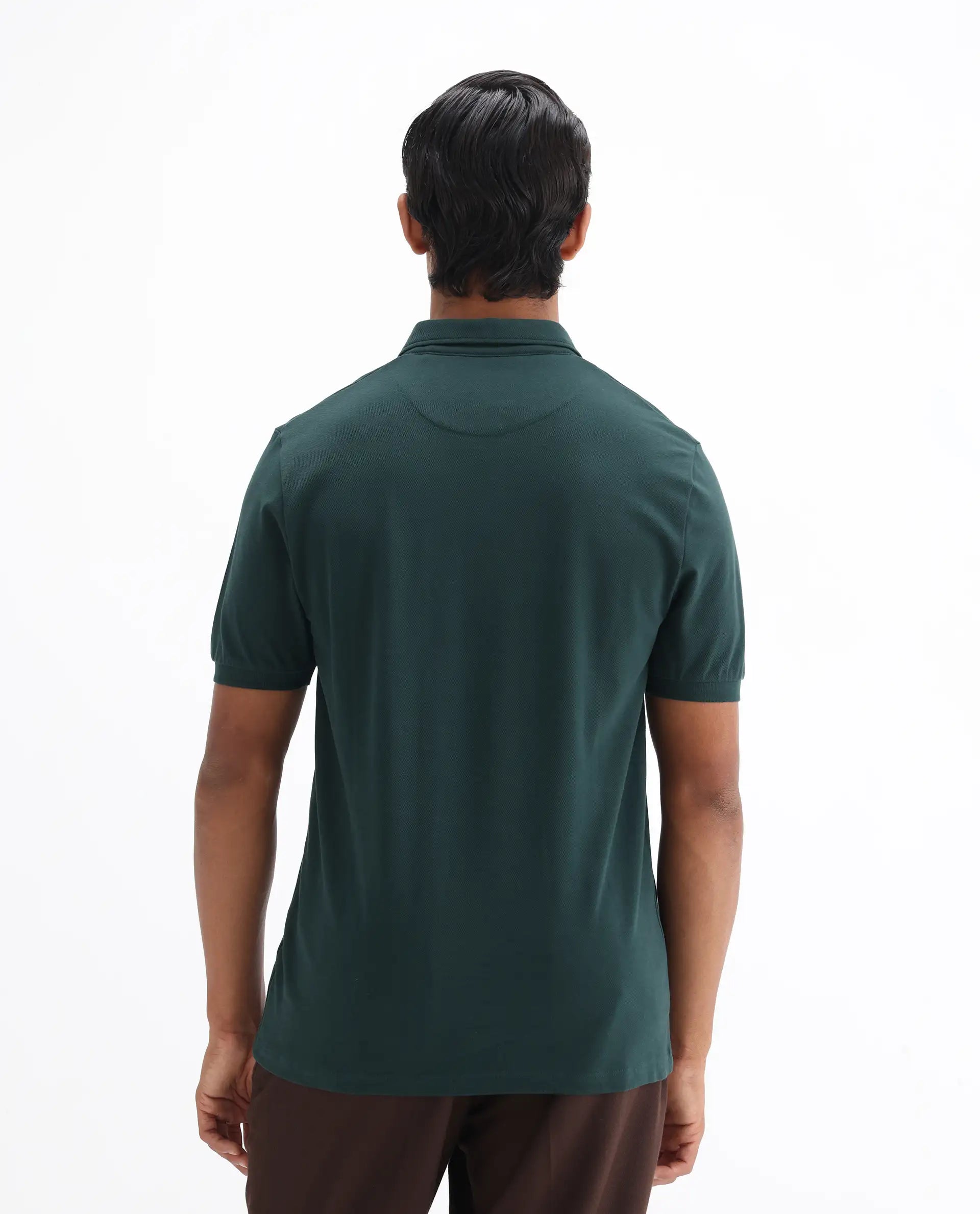 Rare Rabbit Men's Face Dark Green Cotton Embroidered Regular Fit Half Sleeve Polo
