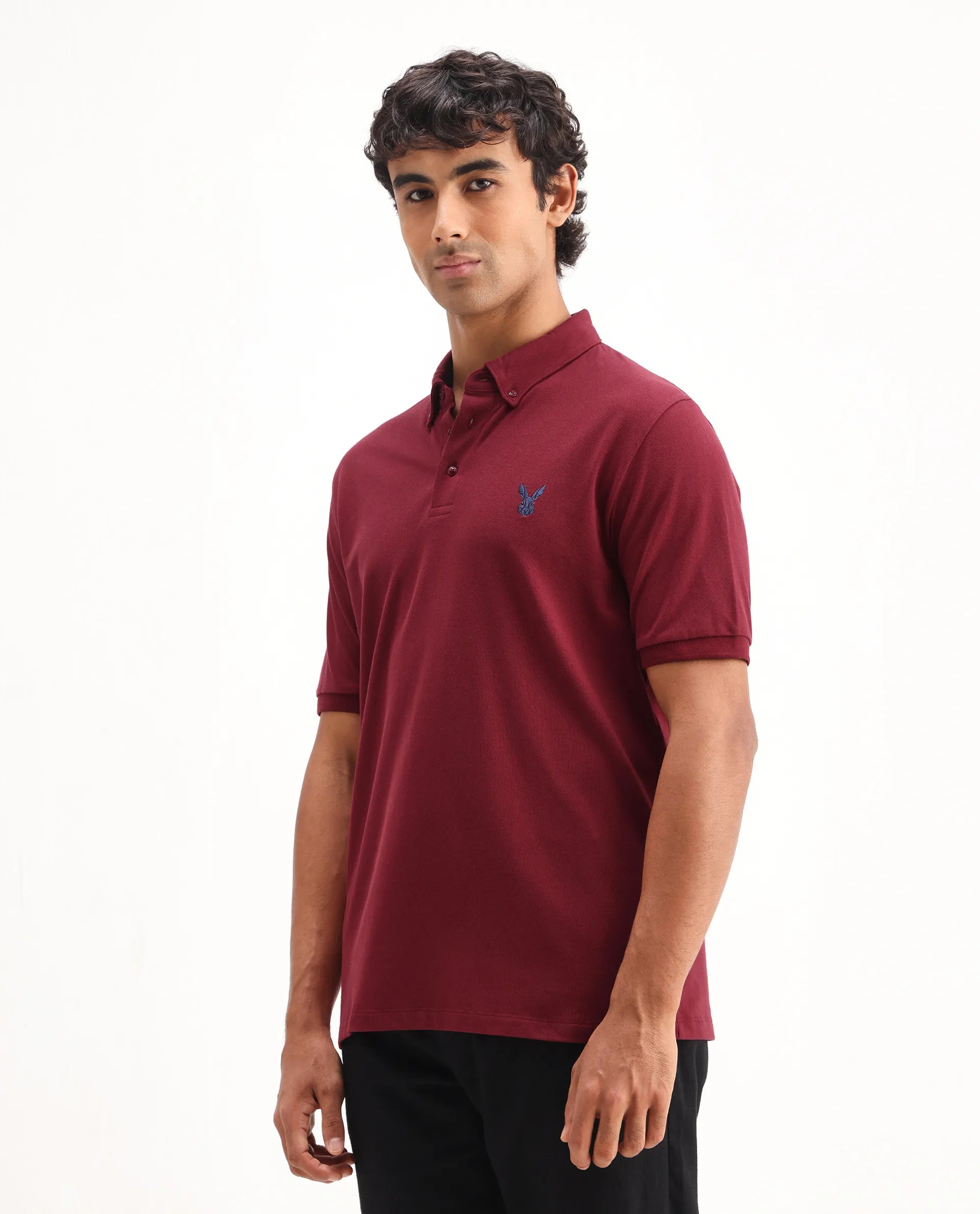 Rare Rabbit Men's Face Red Cotton Embroidered Regular Fit Half Sleeve Polo