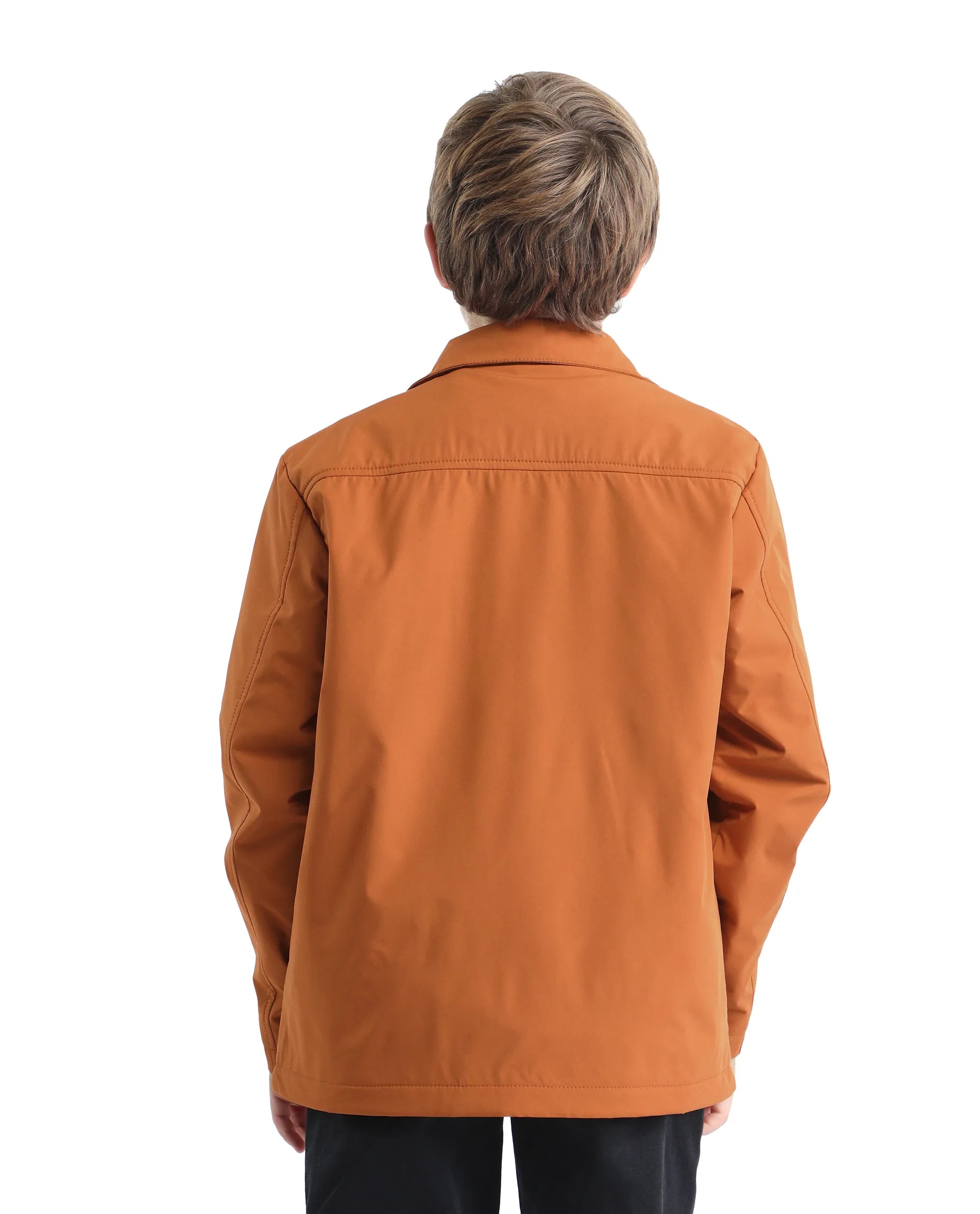 Rare Ones Kids Fagu-K Orange Polyester Button Closure Flat Collar Plain Full Sleeves Regular Fit Jacket