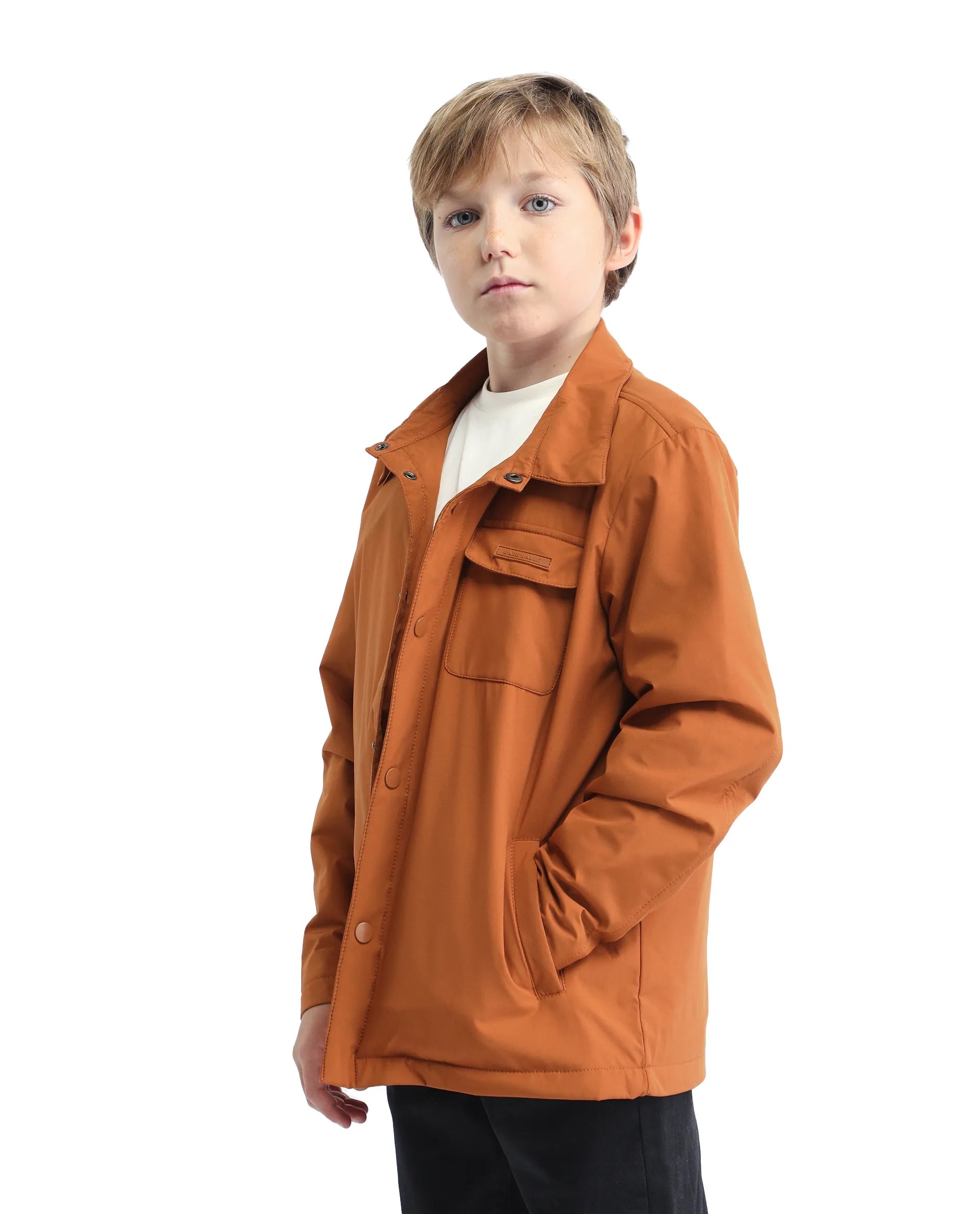 Rare Ones Kids Fagu-K Orange Polyester Button Closure Flat Collar Plain Full Sleeves Regular Fit Jacket