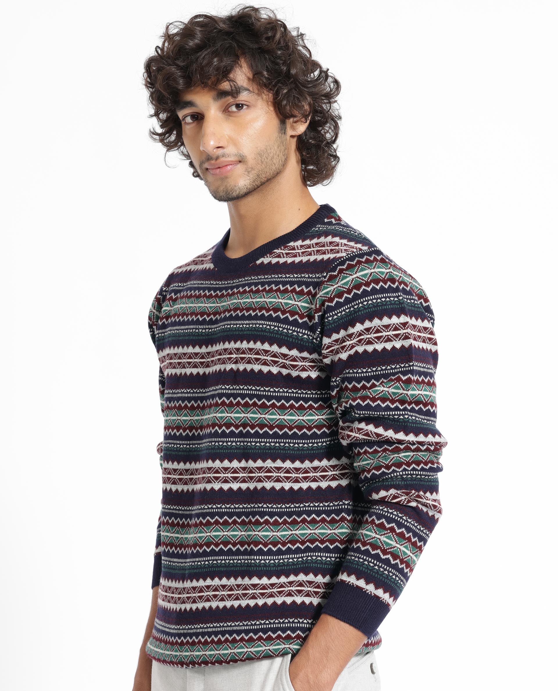 RARE RABBIT MENS FARE NAVY SWEATER FULL SLEEVE CREW NECK SOLID