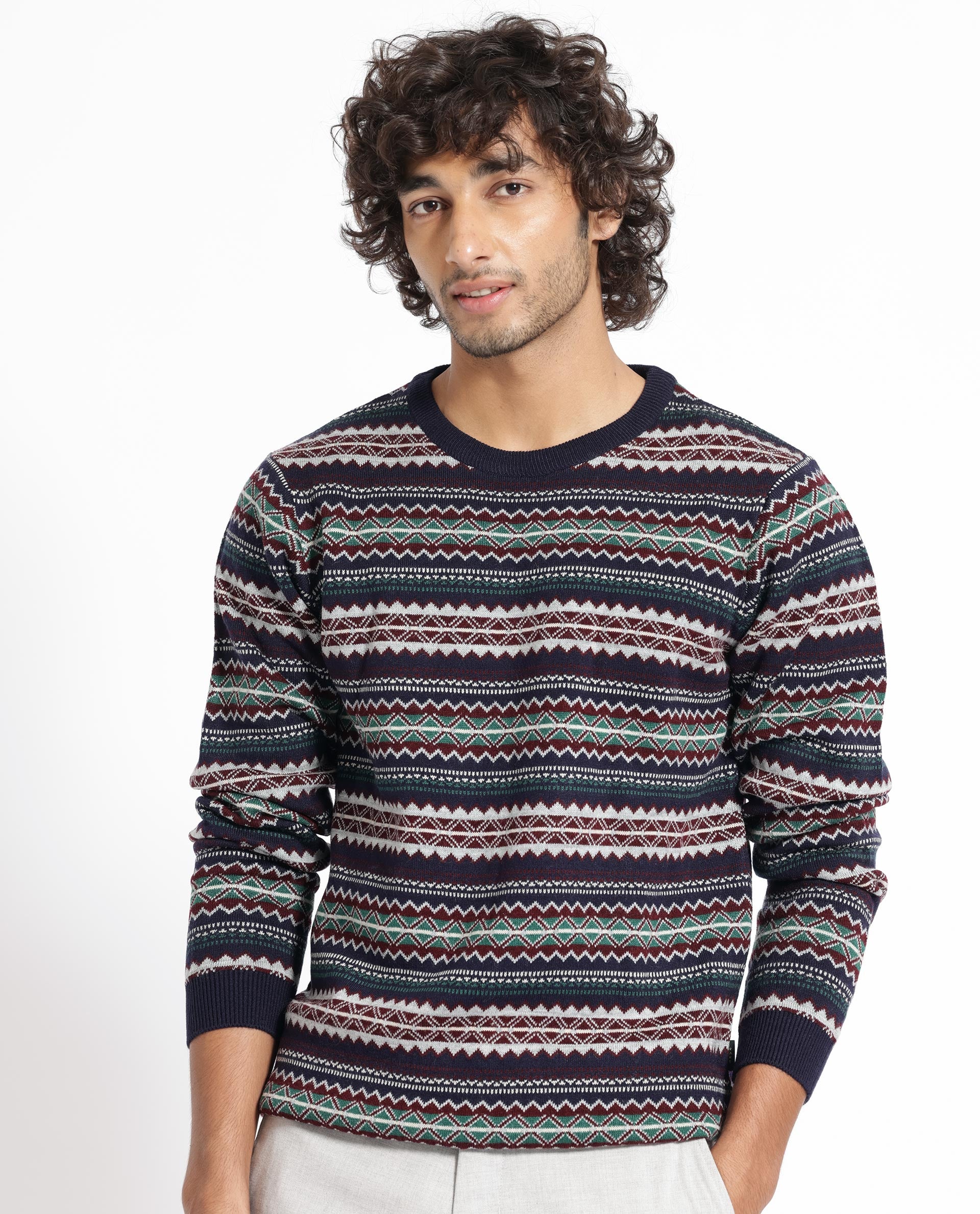 RARE RABBIT MENS FARE NAVY SWEATER FULL SLEEVE CREW NECK SOLID