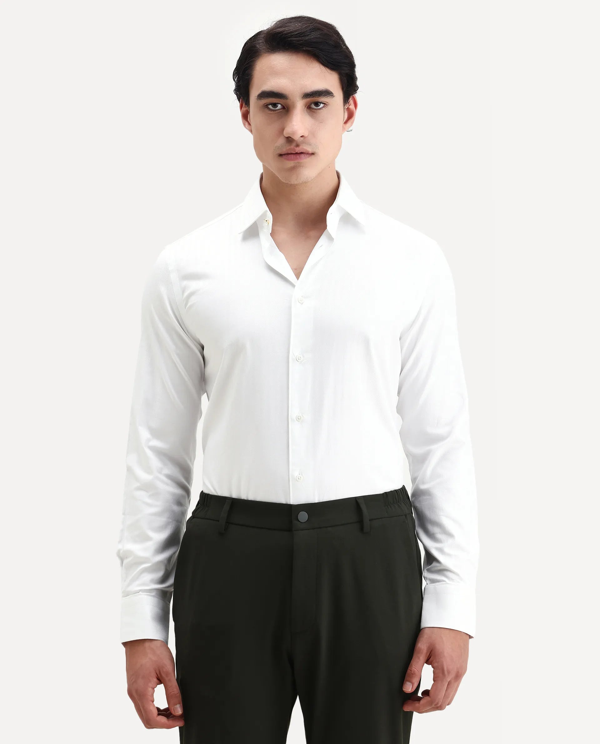 Rare Rabbit Men's Fargo White Cotton Plain Regular Fit Full Sleeve Collared Shirt