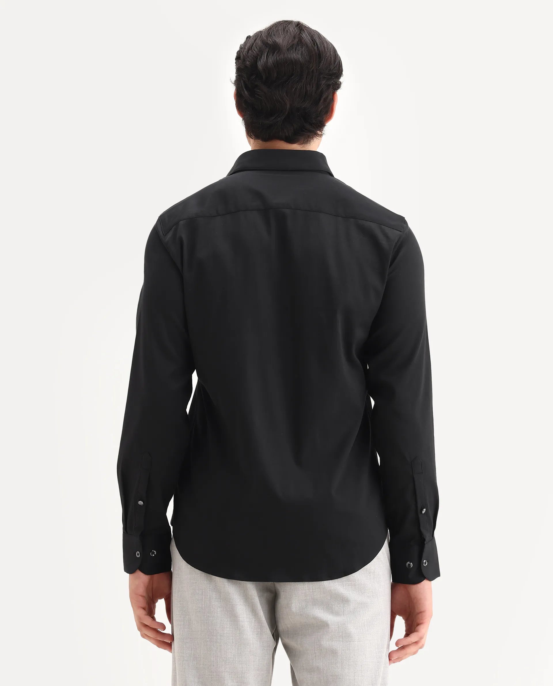 Rare Rabbit Men's Faro-2 Black Cotton Embroidered Regular Fit Full Sleeve Collared Shirt