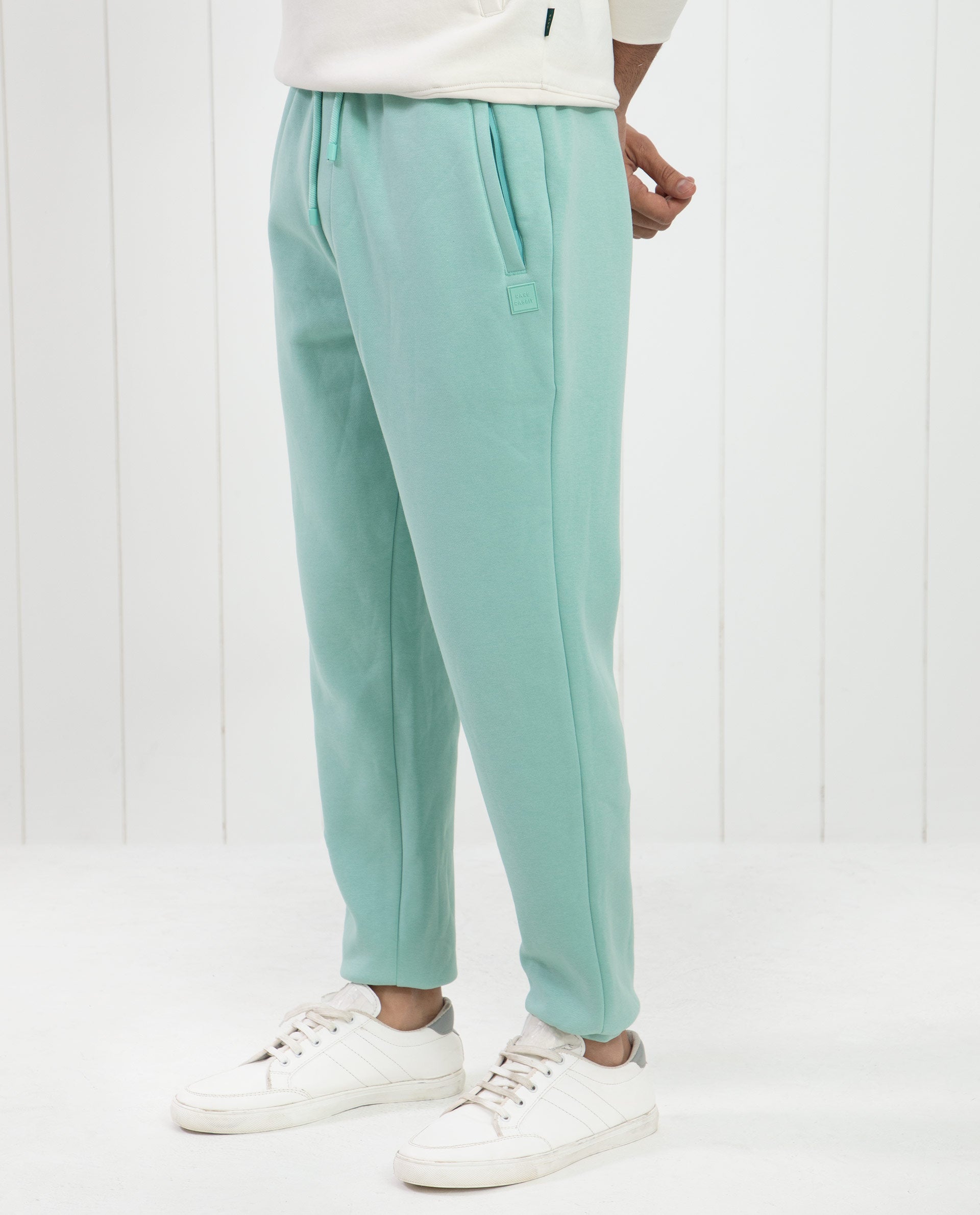 Rare Rabbit Men's Faroe Light Green Cotton Polyester Fabric Drawstring Closure Regular Fit Mid Rise Trackpant