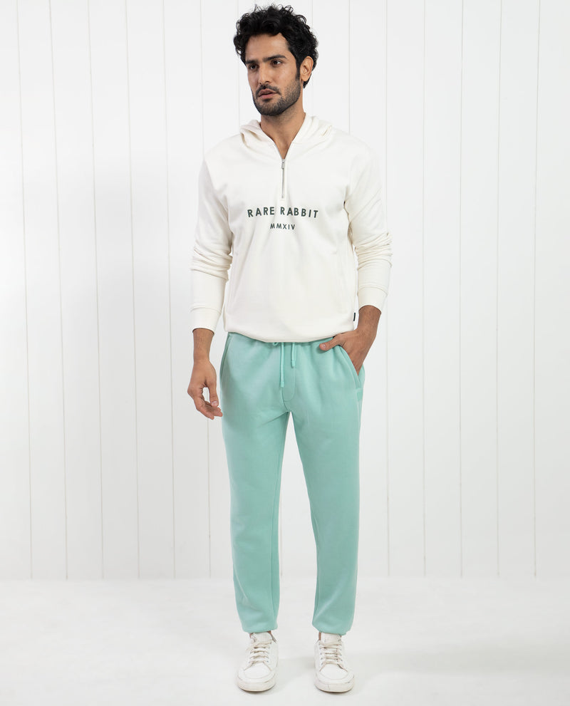 RARE RABBIT MENS FAROE LIGHT GREEN TRACK PANT COTTON POLYESTER FABRIC MID RISE KNITTED DRAW STRING CLOSURE REGULAR FIT