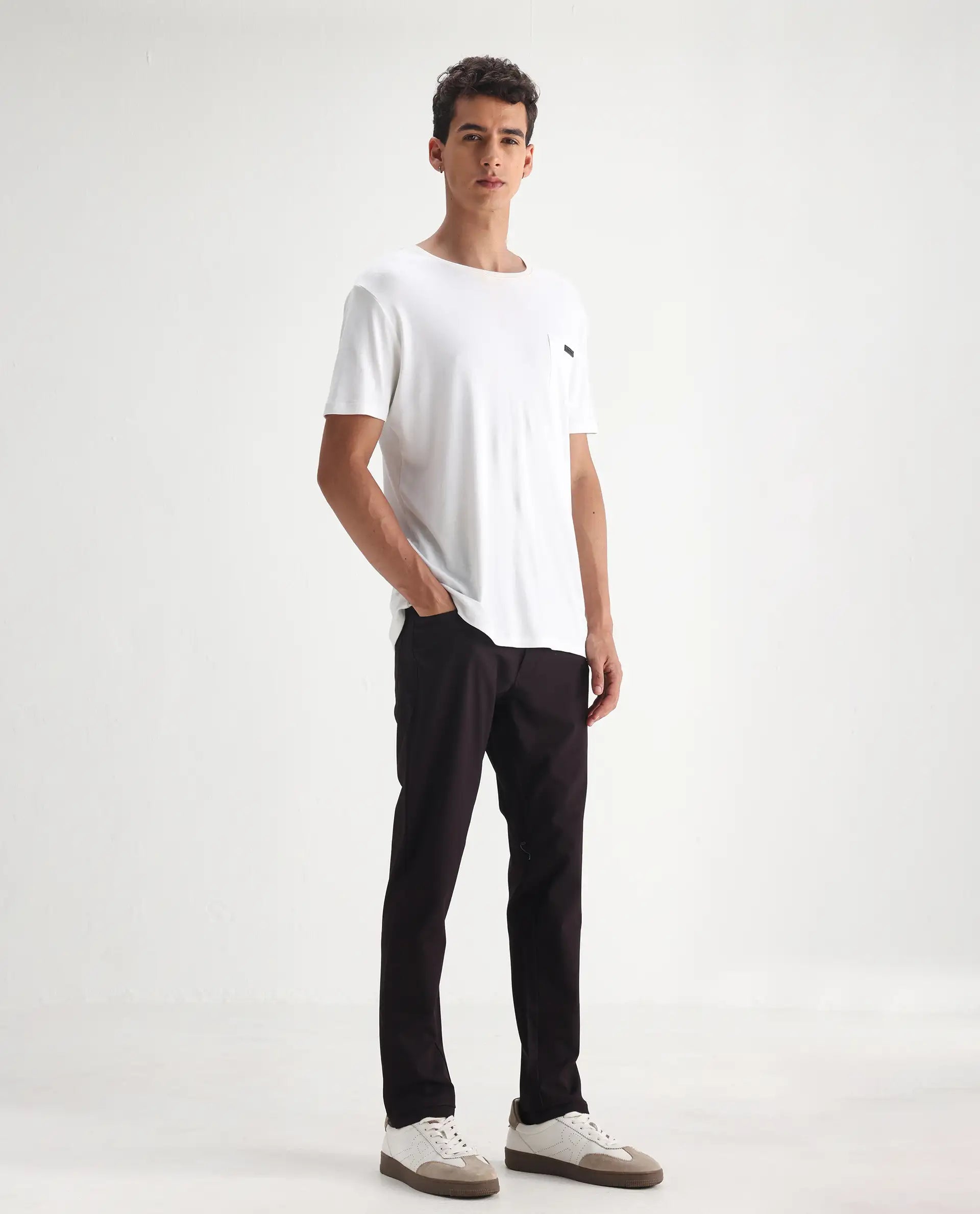 Rare Rabbit Men's Fastro Dark Maroon Cotton Plain Regular Fit Trouser