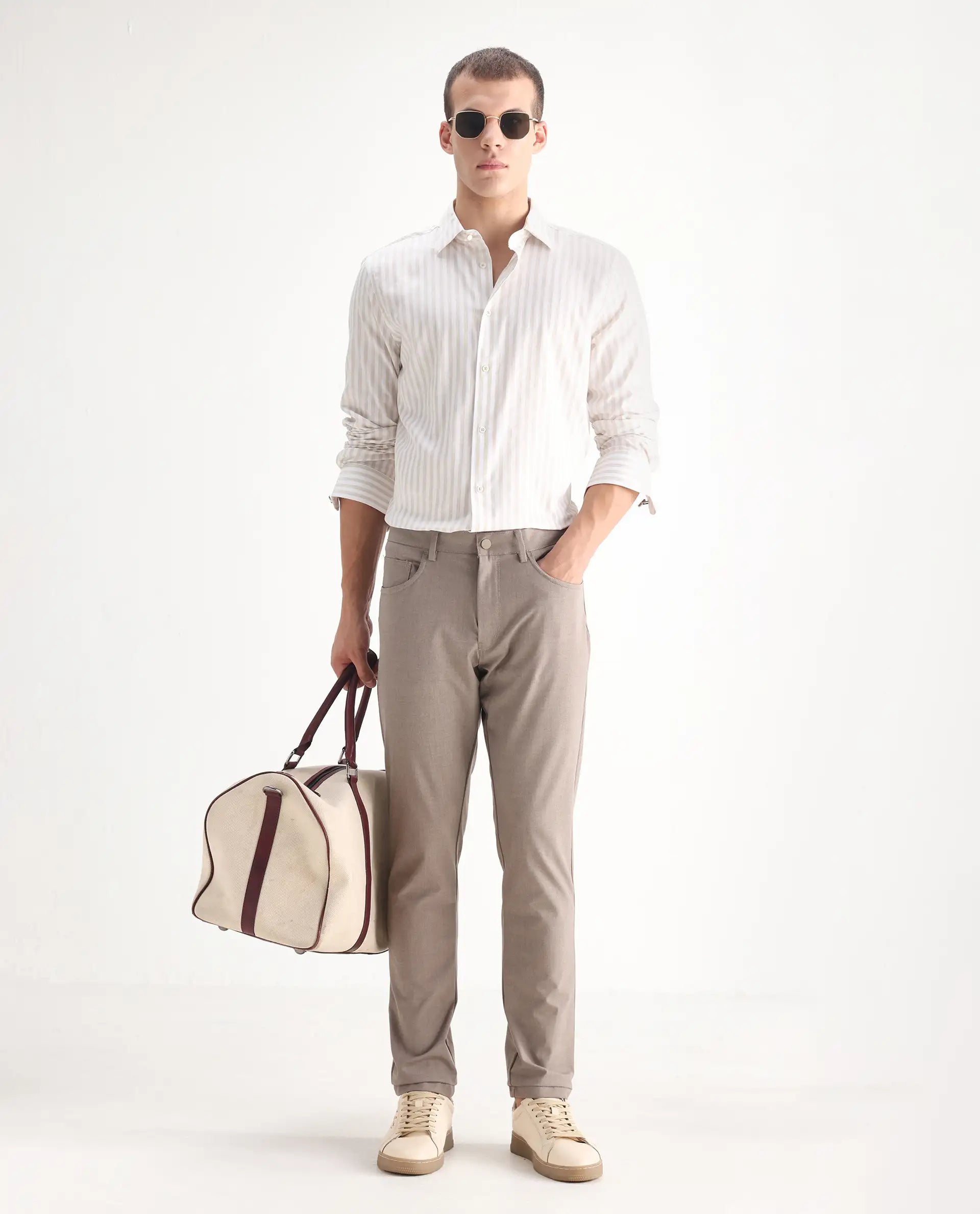 Rare Rabbit Men's Cotton Plain Regular Fit Trouser