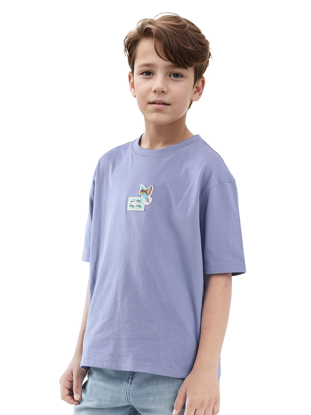 Rare Ones Kids Faun Light Purple Cotton Solid Slip-On Oversized Fit T-Shirt