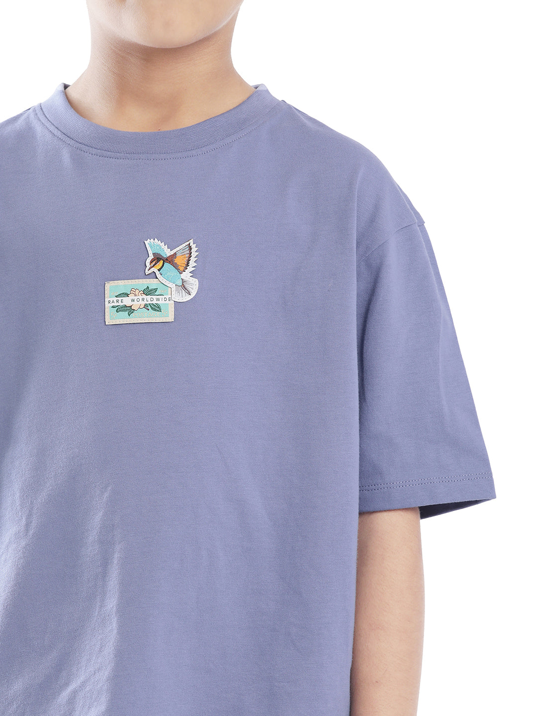 Rare Ones Kids Faun Light Purple Cotton Solid Slip-On Oversized Fit T-Shirt