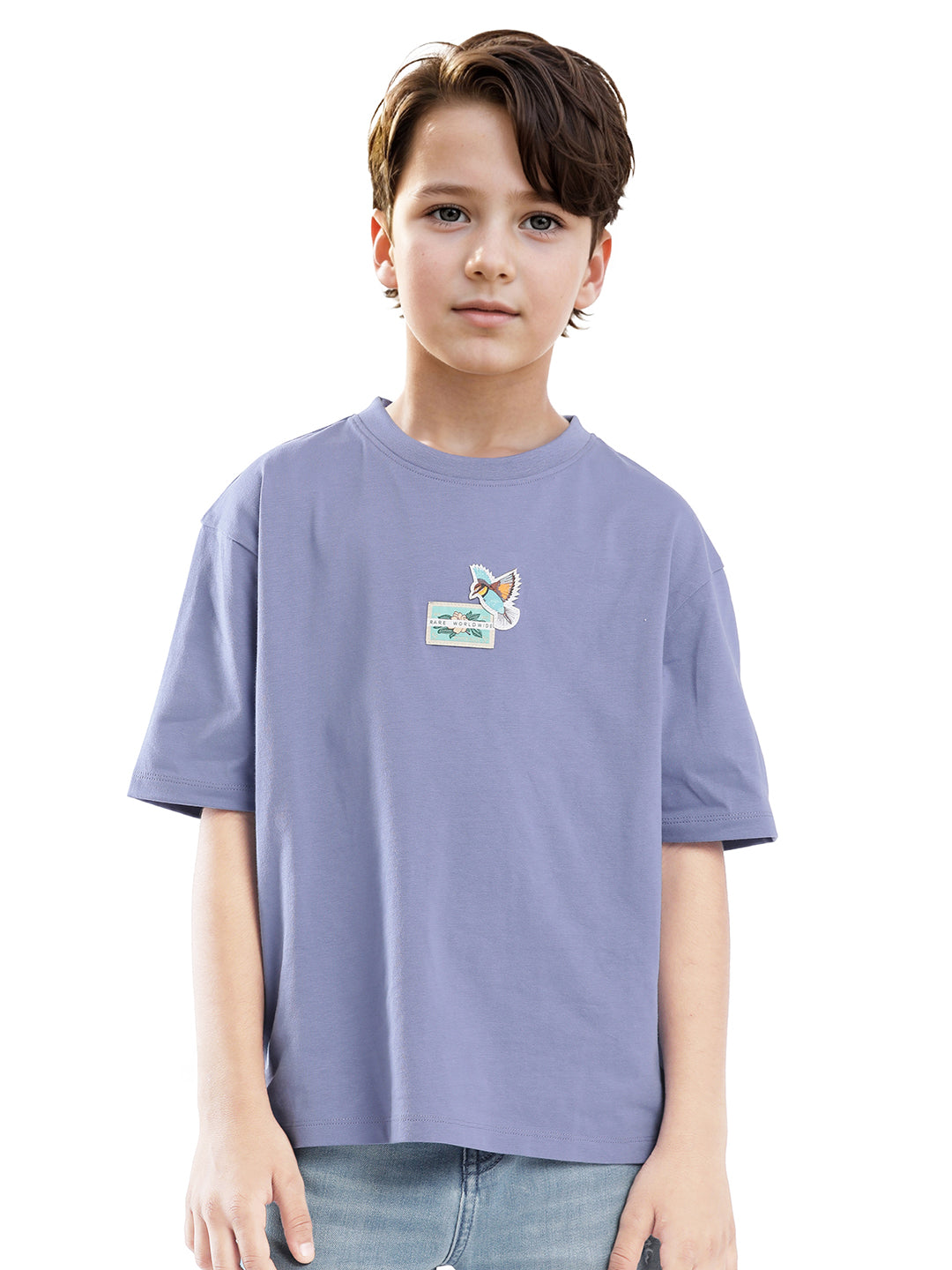 Rare Ones Kids Faun Light Purple Cotton Solid Slip-On Oversized Fit T-Shirt