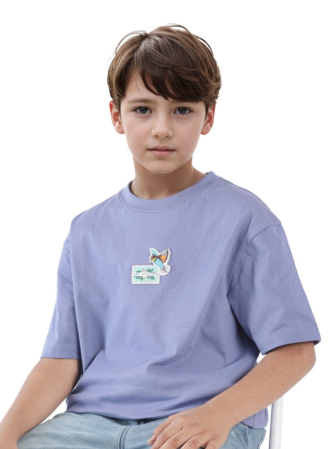 Rare Ones Kids Faun Light Purple Cotton Solid Slip-On Oversized Fit T-Shirt