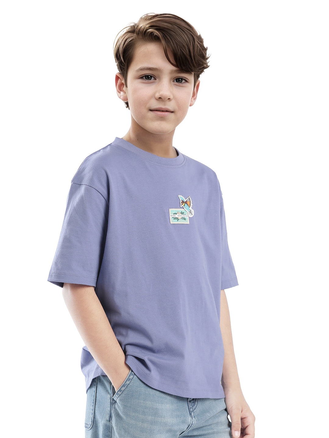 Rare Ones Kids Faun Light Purple Cotton Solid Slip-On Oversized Fit T-Shirt