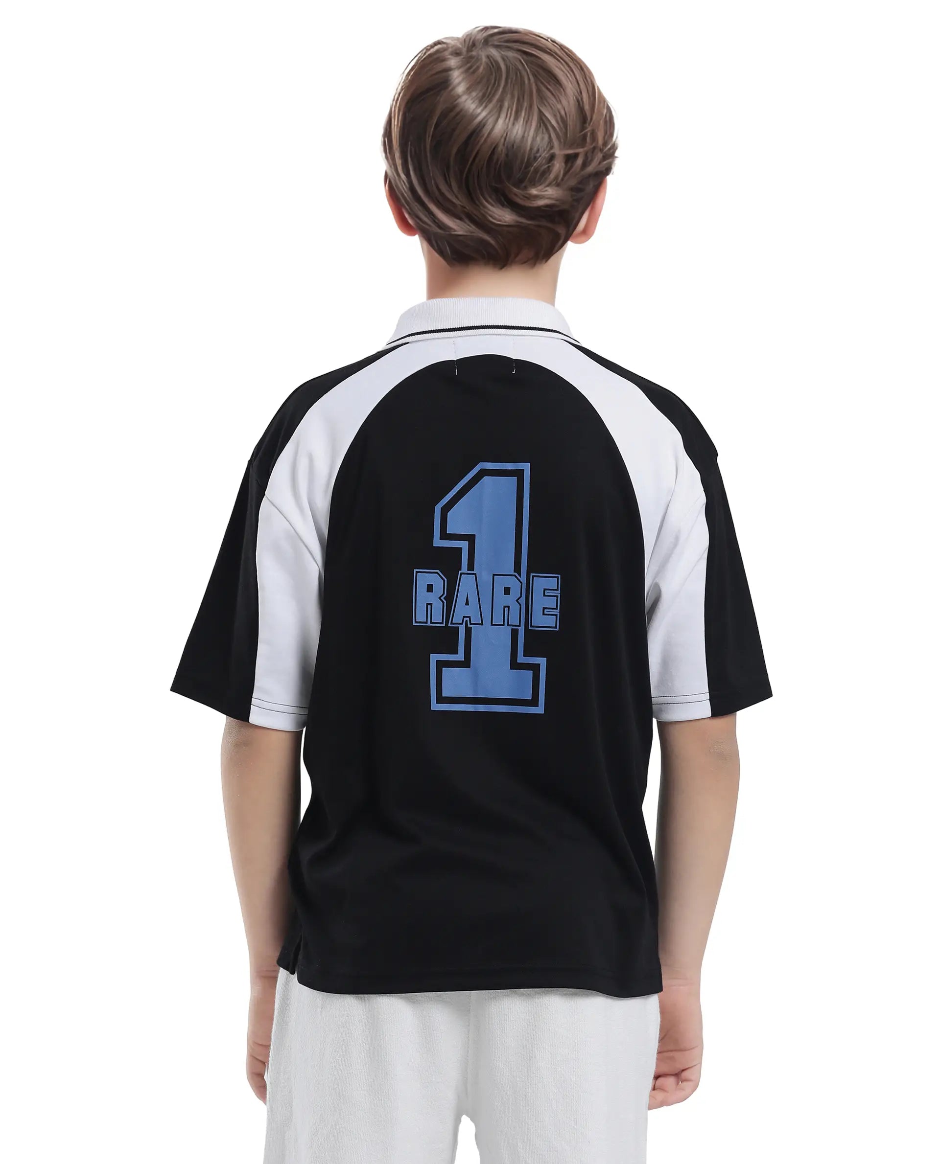 Rare Ones Kids Faze Black Cotton Blend Half Sleeve Printed Boxy Fit Polo