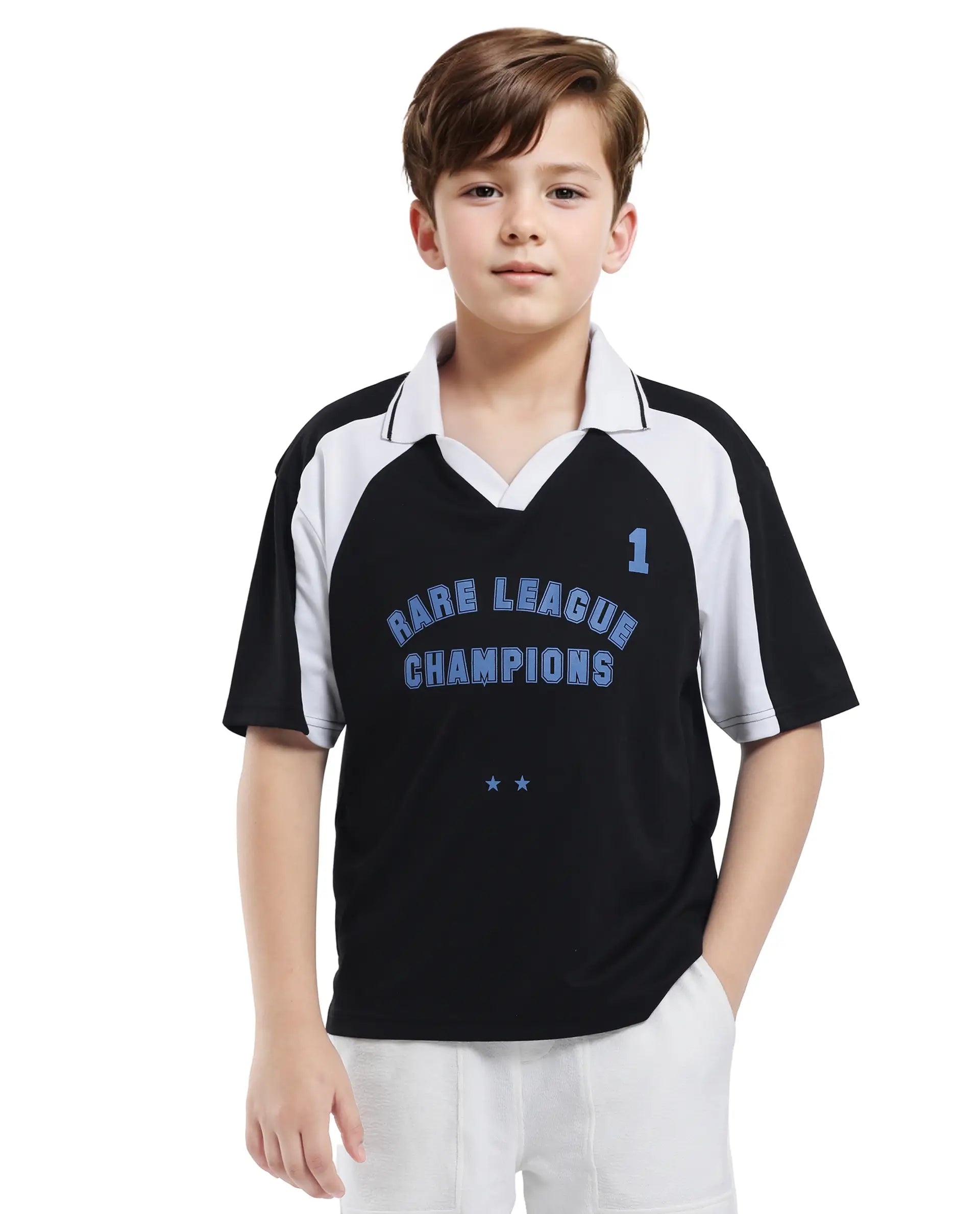 Rare Ones Kids Faze Black Cotton Blend Half Sleeve Printed Boxy Fit Polo