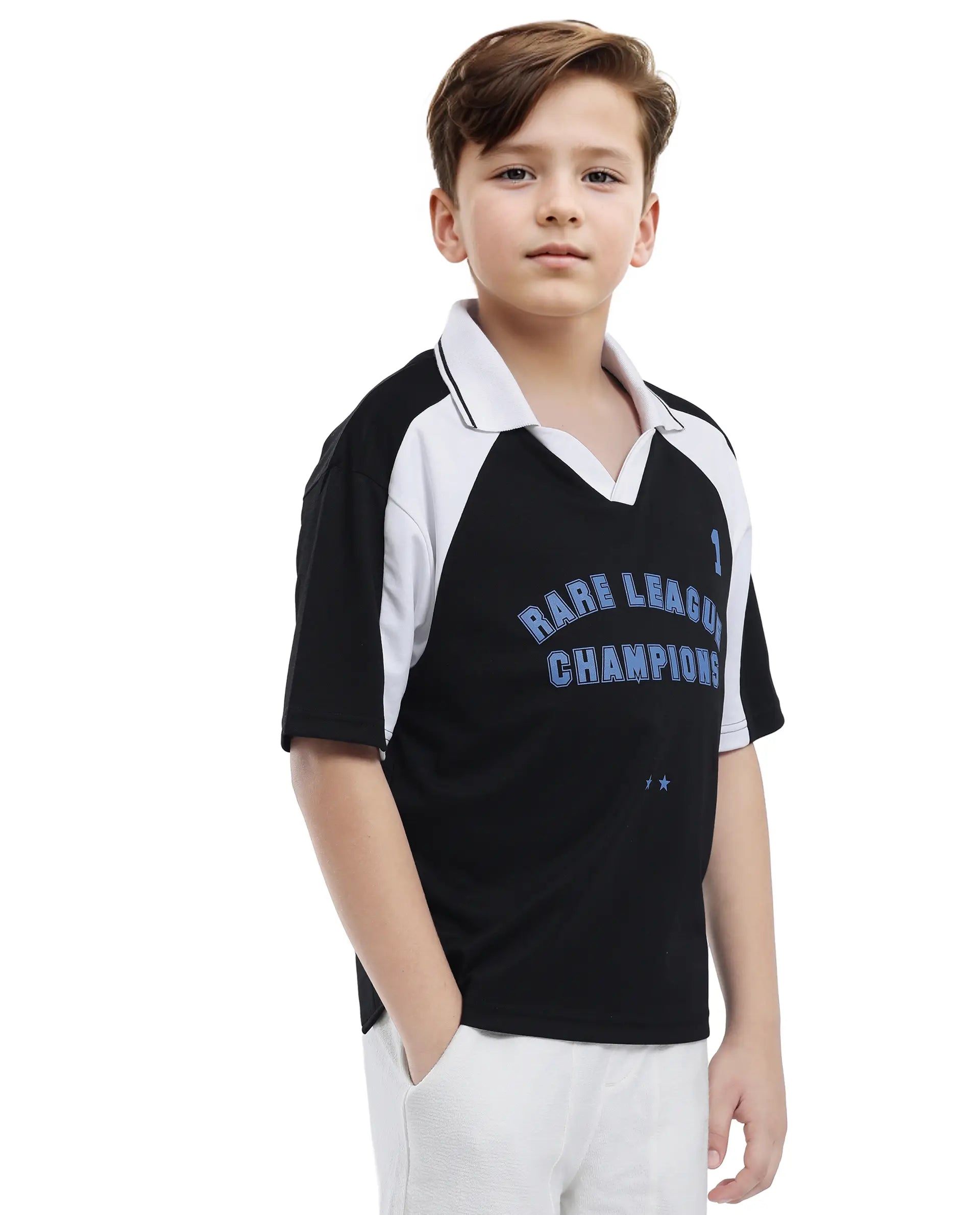 Rare Ones Kids Faze Black Cotton Blend Half Sleeve Printed Boxy Fit Polo