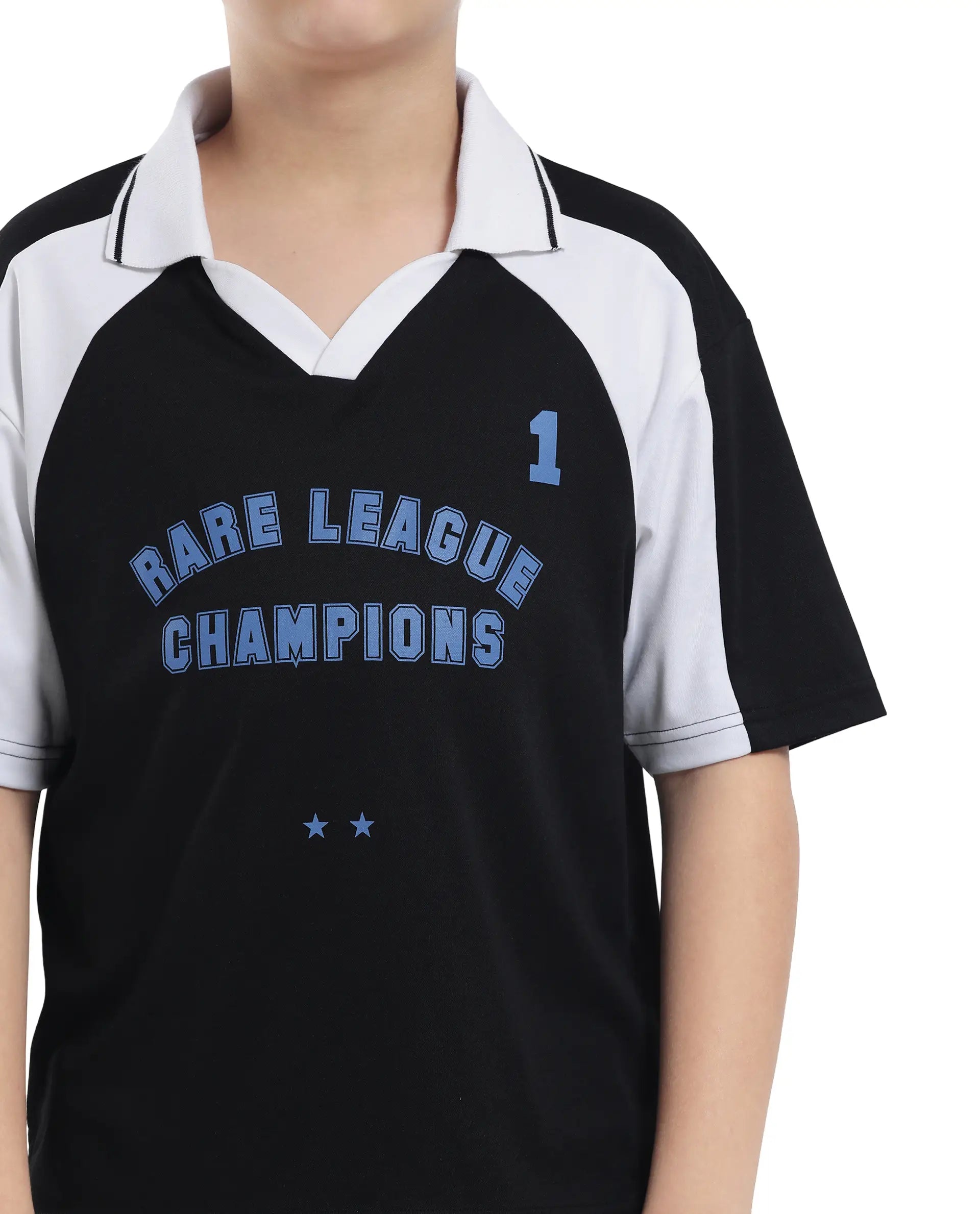 Rare Ones Kids Faze Black Cotton Blend Half Sleeve Printed Boxy Fit Polo