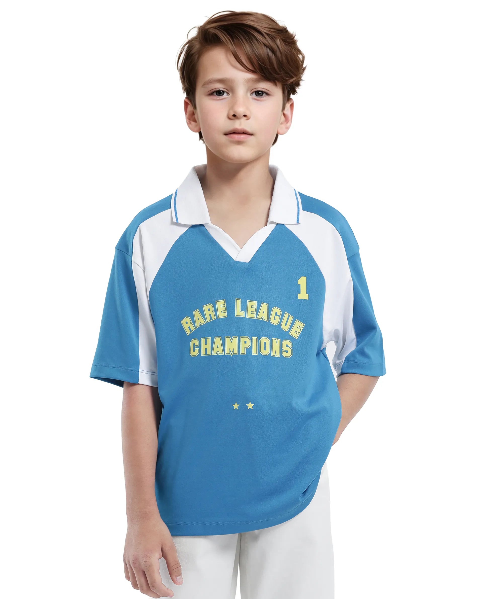 Rare Ones Kids Faze Blue Cotton Blend Half Sleeve Button Graphic Printed Boxy Fit Polo