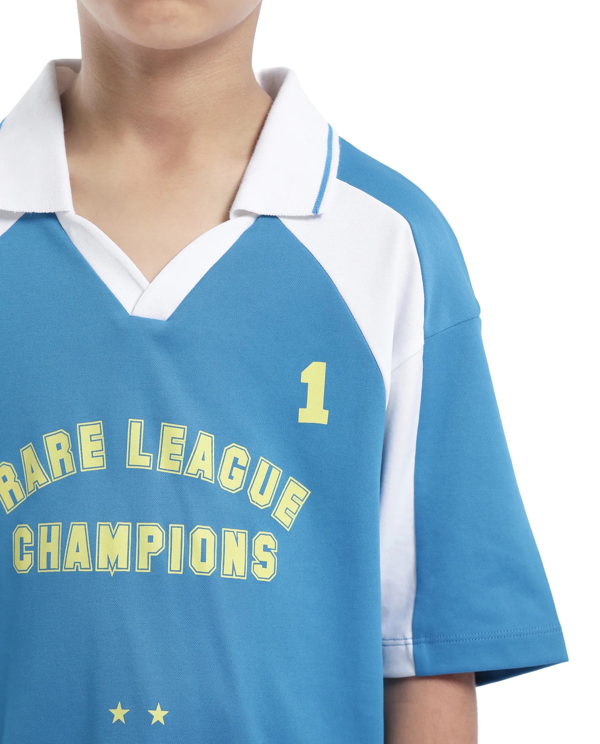 Rare Ones Kids Faze Blue Cotton Blend Half Sleeve Button Graphic Printed Boxy Fit Polo