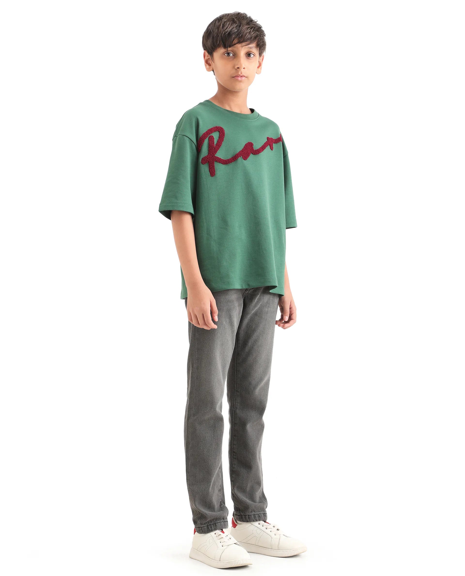 Rare Ones Kids Fazz Grey Cotton Button And Zipper Closure Plain Slim Fit Jeans