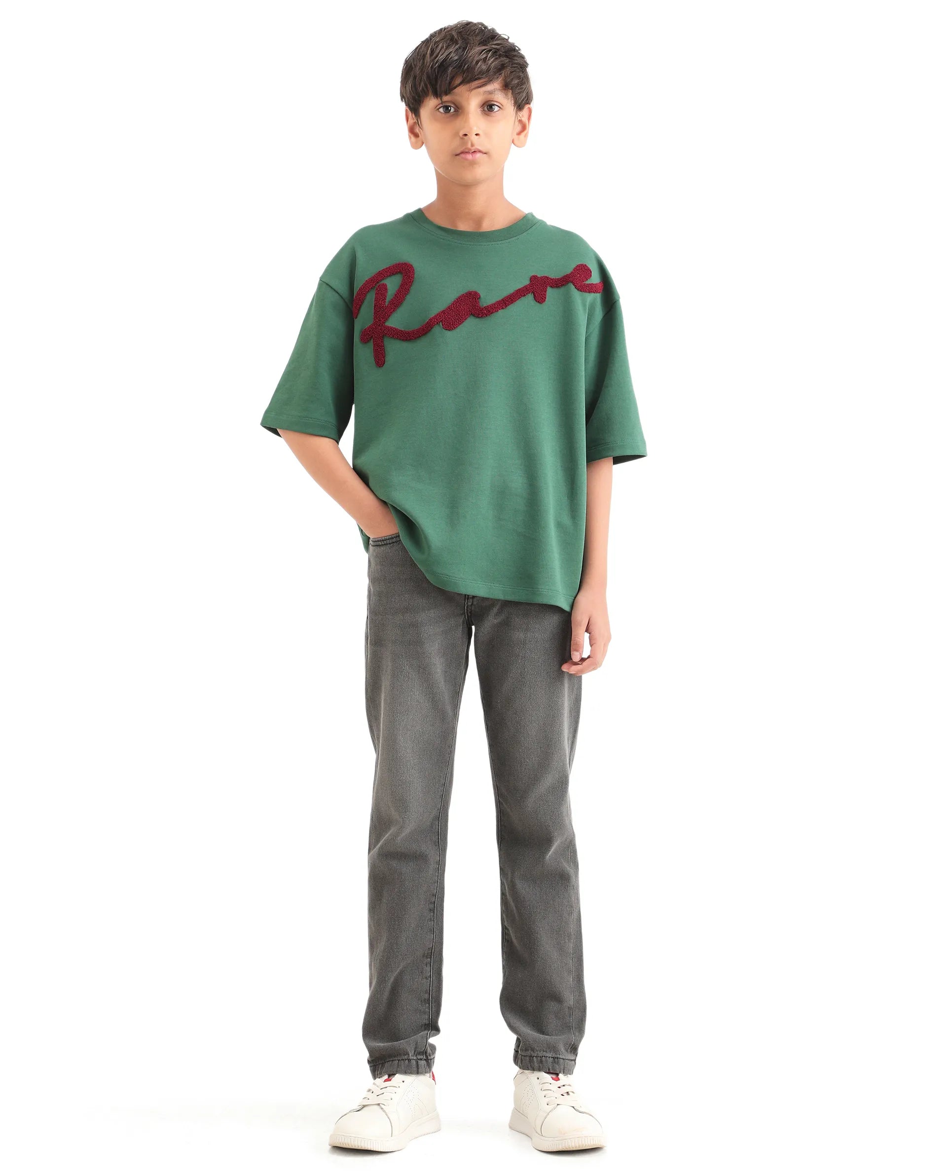 Rare Ones Kids Fazz Grey Cotton Button And Zipper Closure Plain Slim Fit Jeans