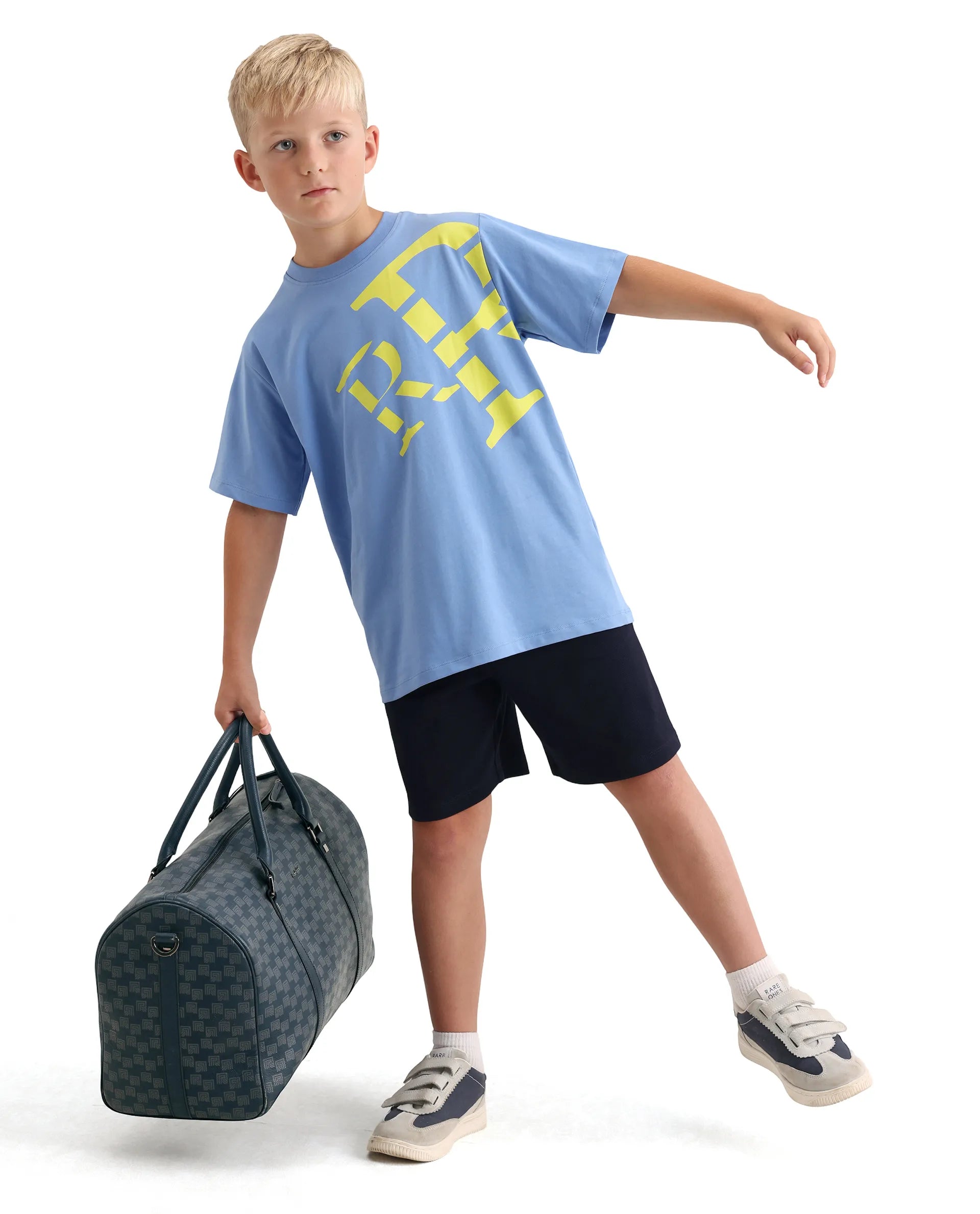 Rare Ones Kids Feat-K Light Blue Cotton Blend Fabric Pull-On Closure Regular Fit T-Shirt